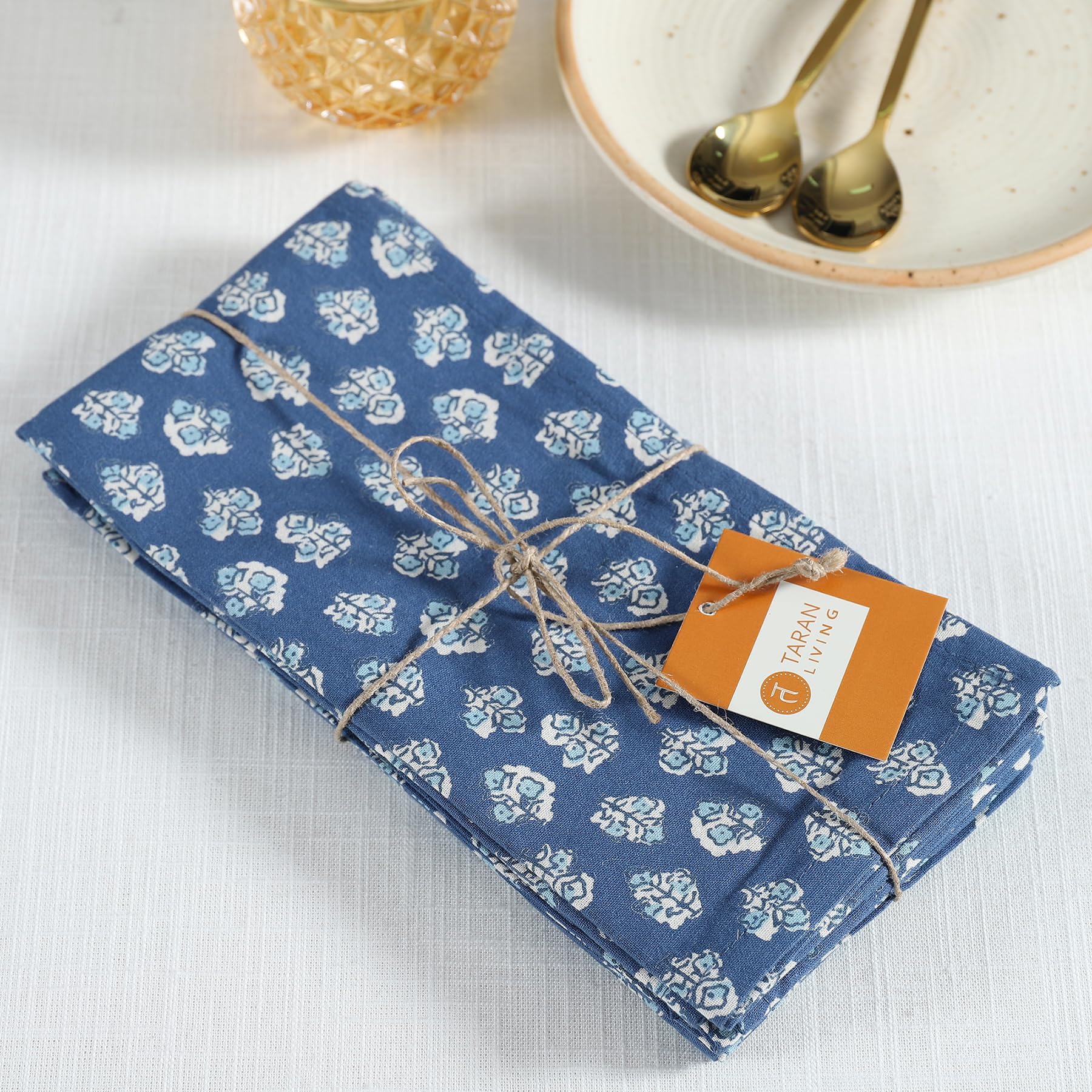 Taran Flower Print Cotton Dinner Napkins Set Of 12 | 18X18 Inches | 100% Natural, Reusable Linens For Dinner, Events, Weddings