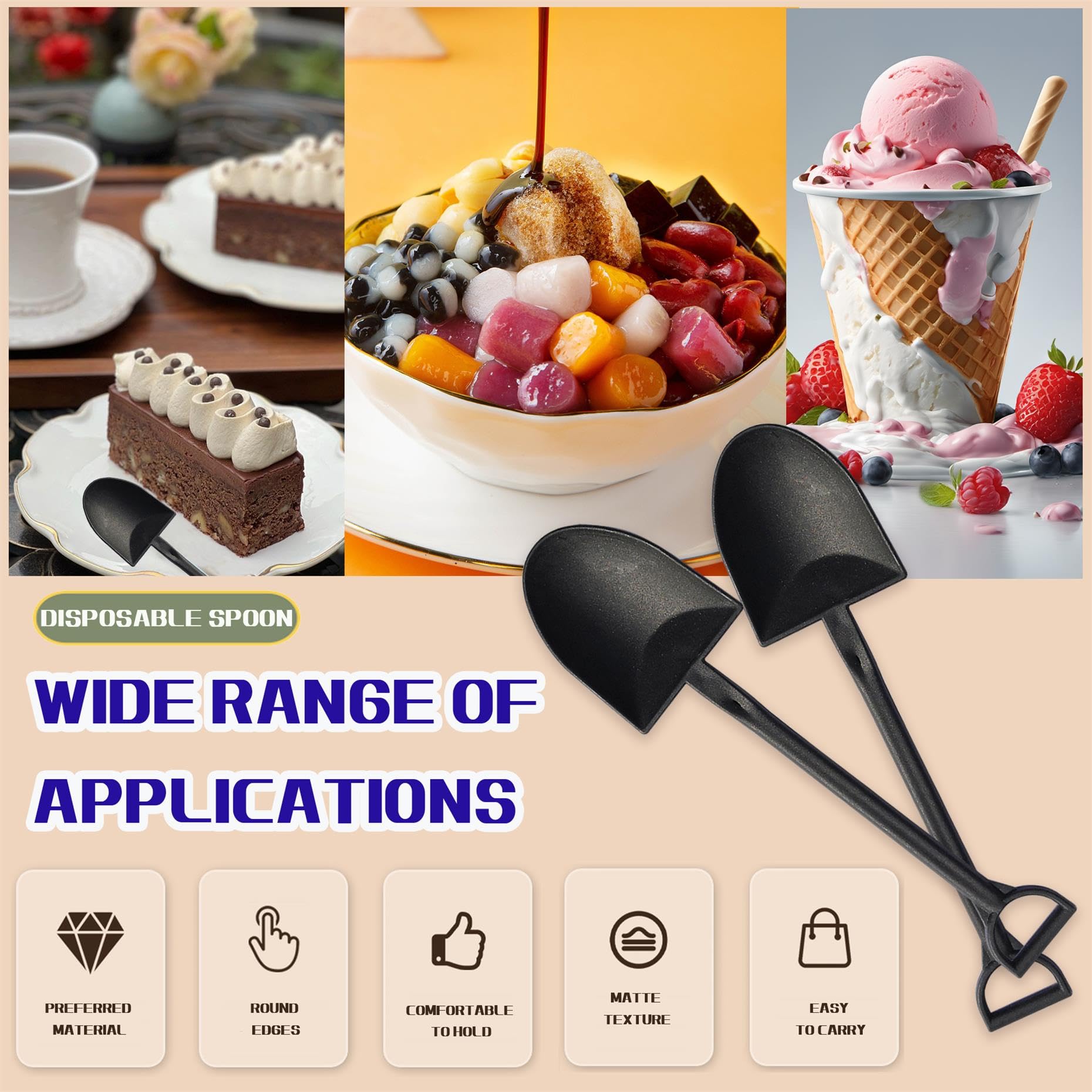 Oaaxbbecco Novelty Mini Shovel Shape Spoons Cute Disposable Plastic Dessert Spoons (50)
