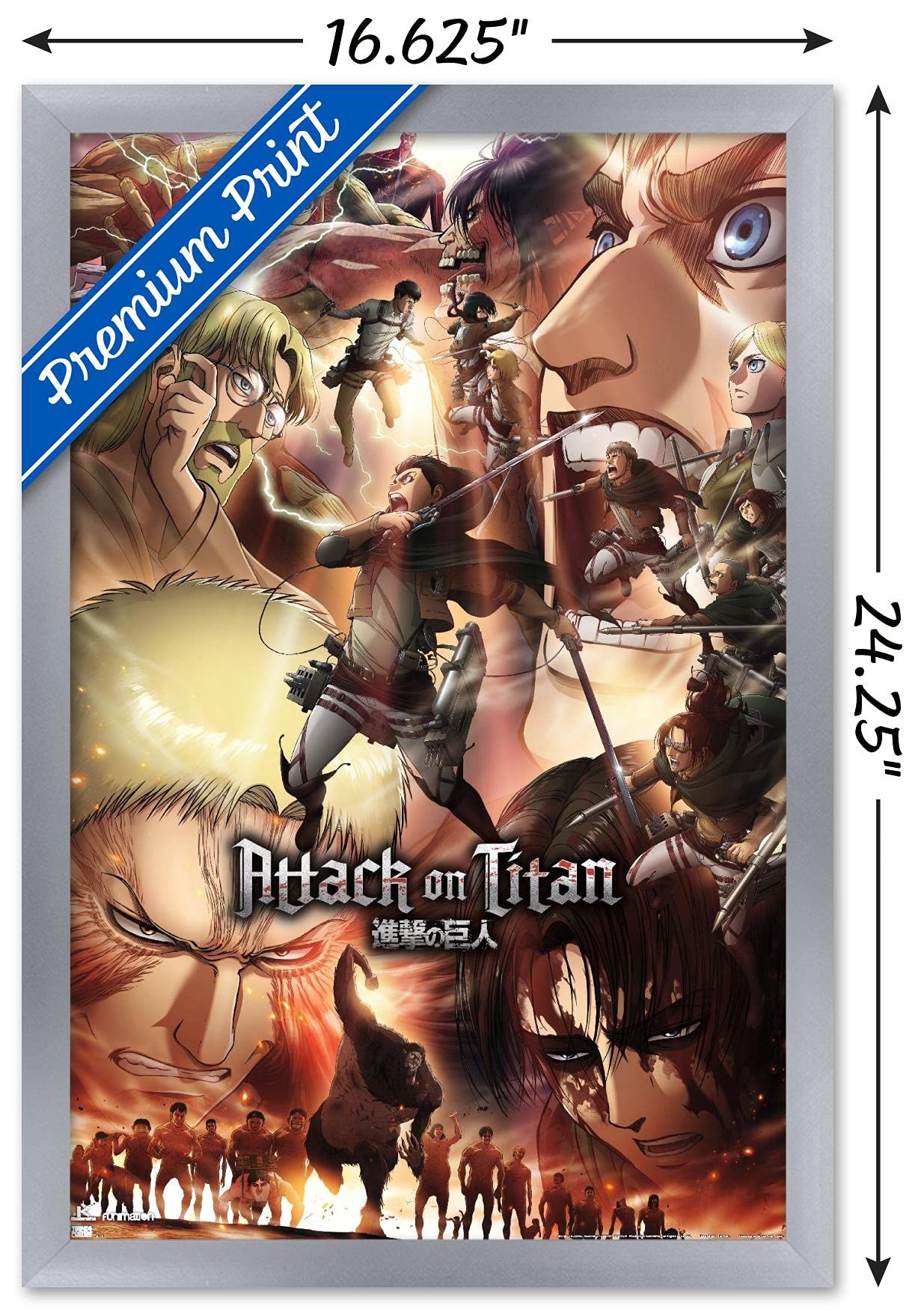 Trends International Attack On Titan: Season 3 - Key Art Wall Poster, 14.72'' X 22.37'', Silver Framed Version
