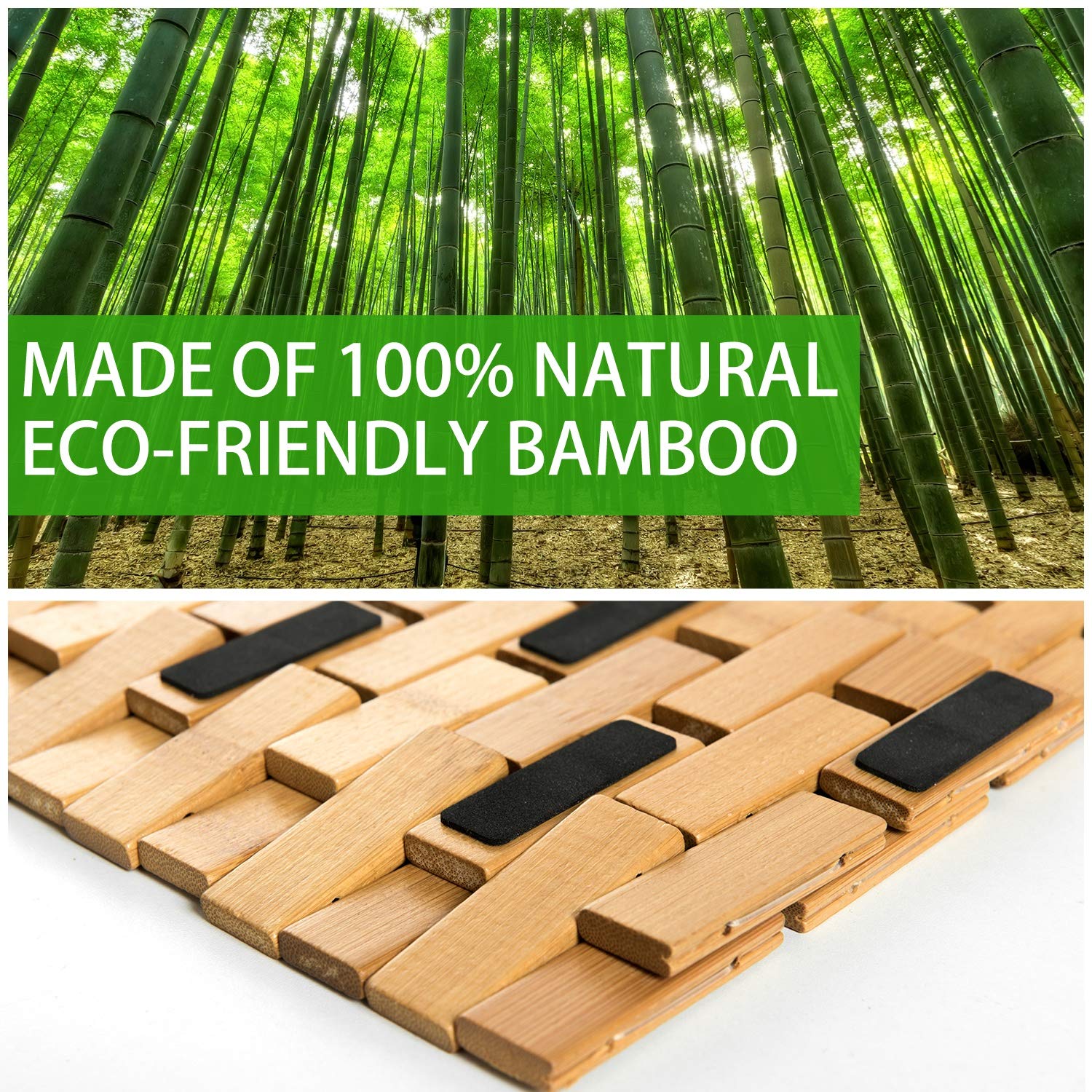 Gonioa Natural Bamboo Bath Mat, Wooden Door Mat Kitchen Floor Bath Rug, Bathroom Shower And Tub Mats, Wooden Bath Mat For Shower