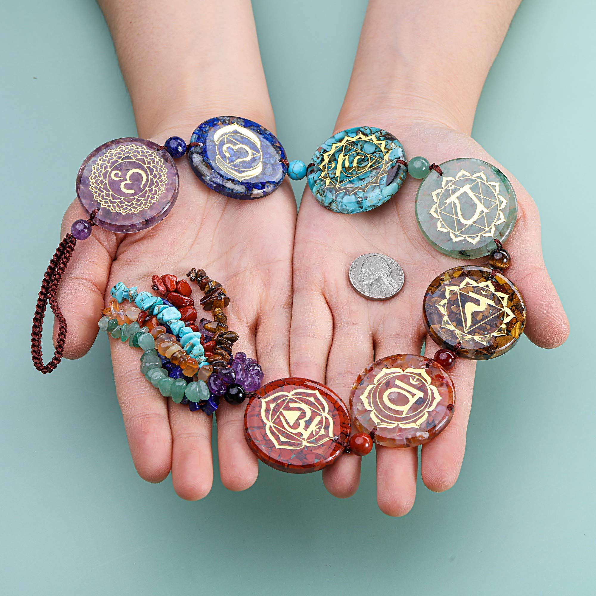 Top Plaza 7 Chakra Stones Hanging Ornament Chakra Symbols Healing Crystals Wall Decoration for Yoga Meditation