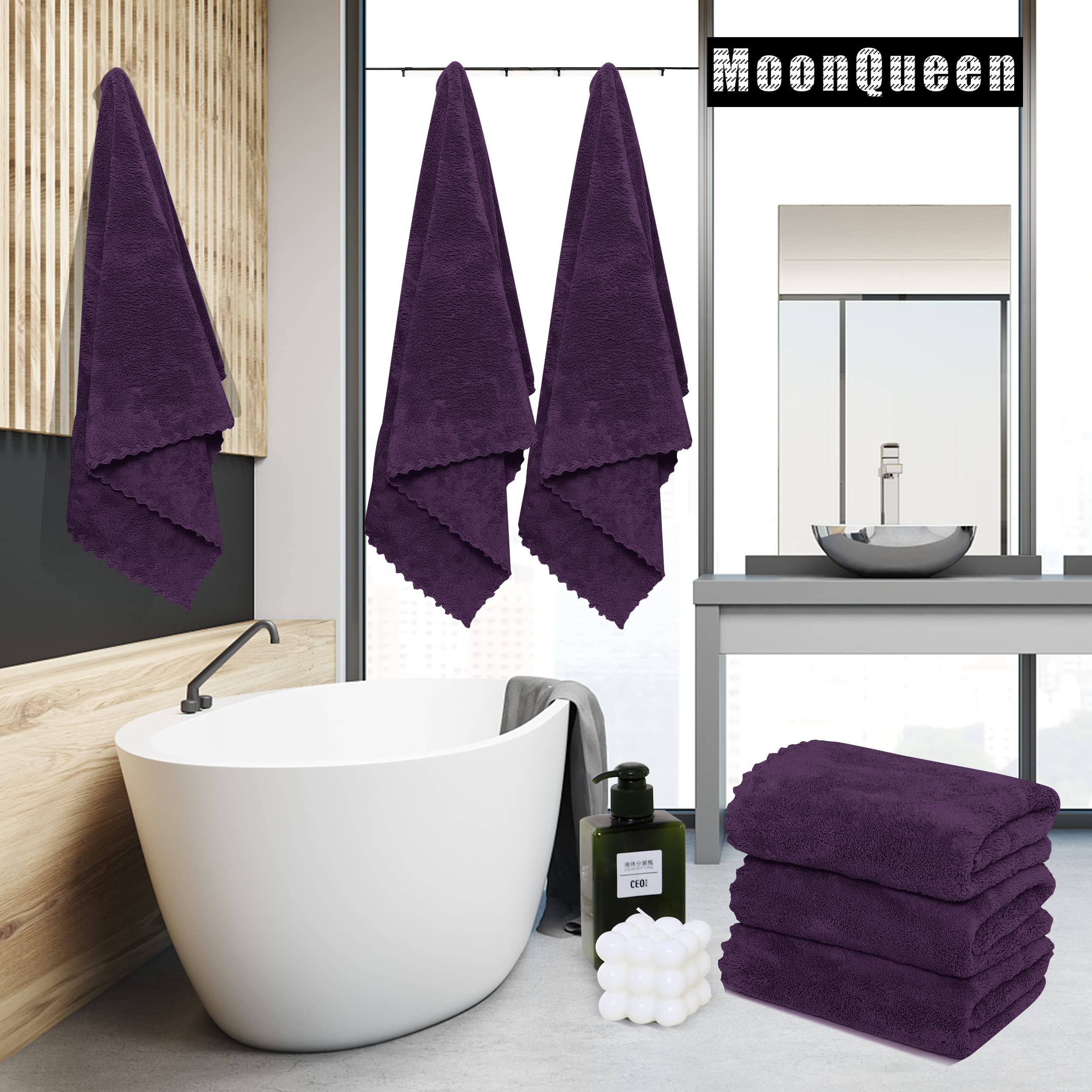 Moonqueen 6 Pack Premium Bath Towel Set - Quick Drying - Microfiber Coral Velvet Highly Absorbent Towels - Multipurpose Use As B
