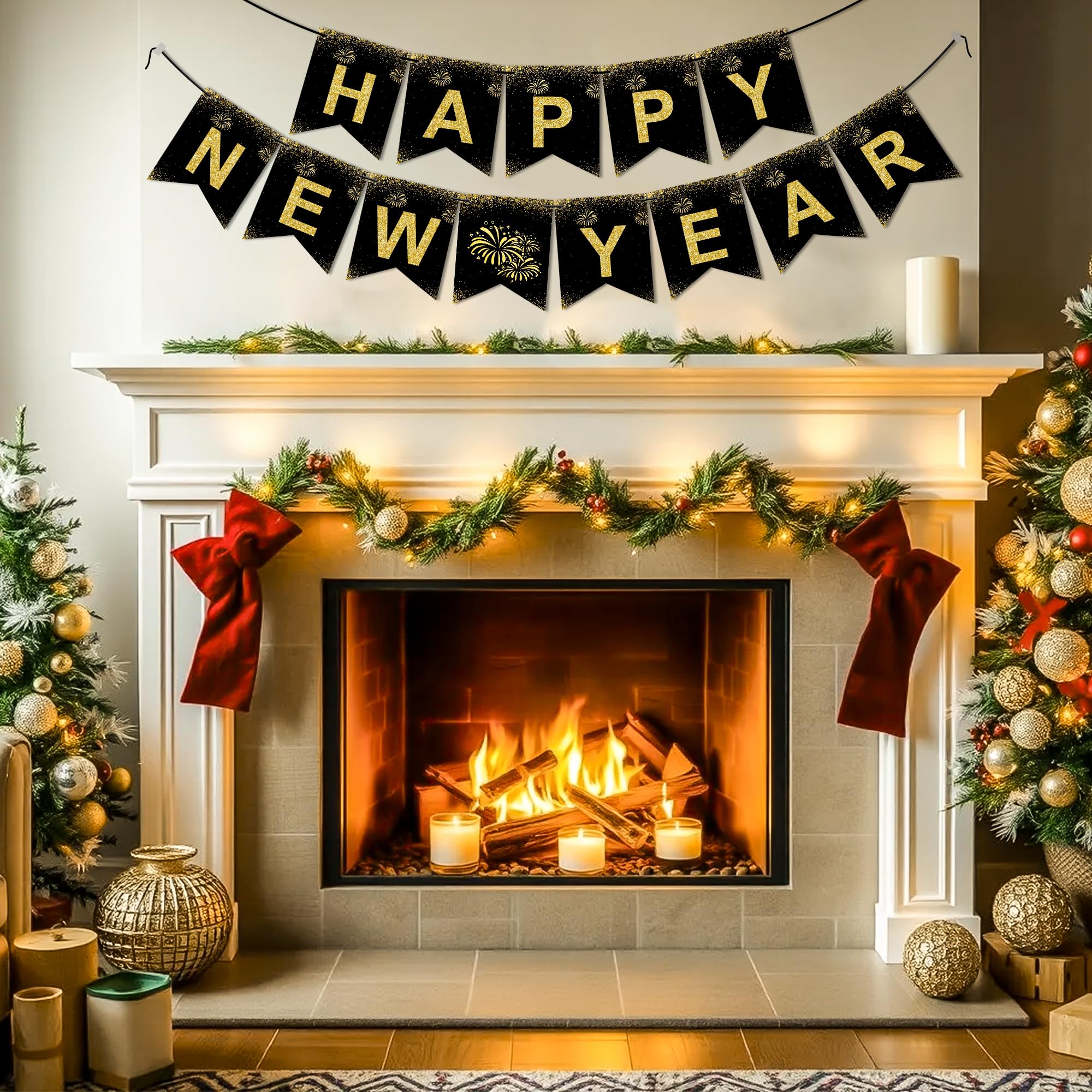 OHOME New Year Banner 2025 - Gold Happy New Year Decorations & Party Supplies - Model: New Year Banner-OHOME-01