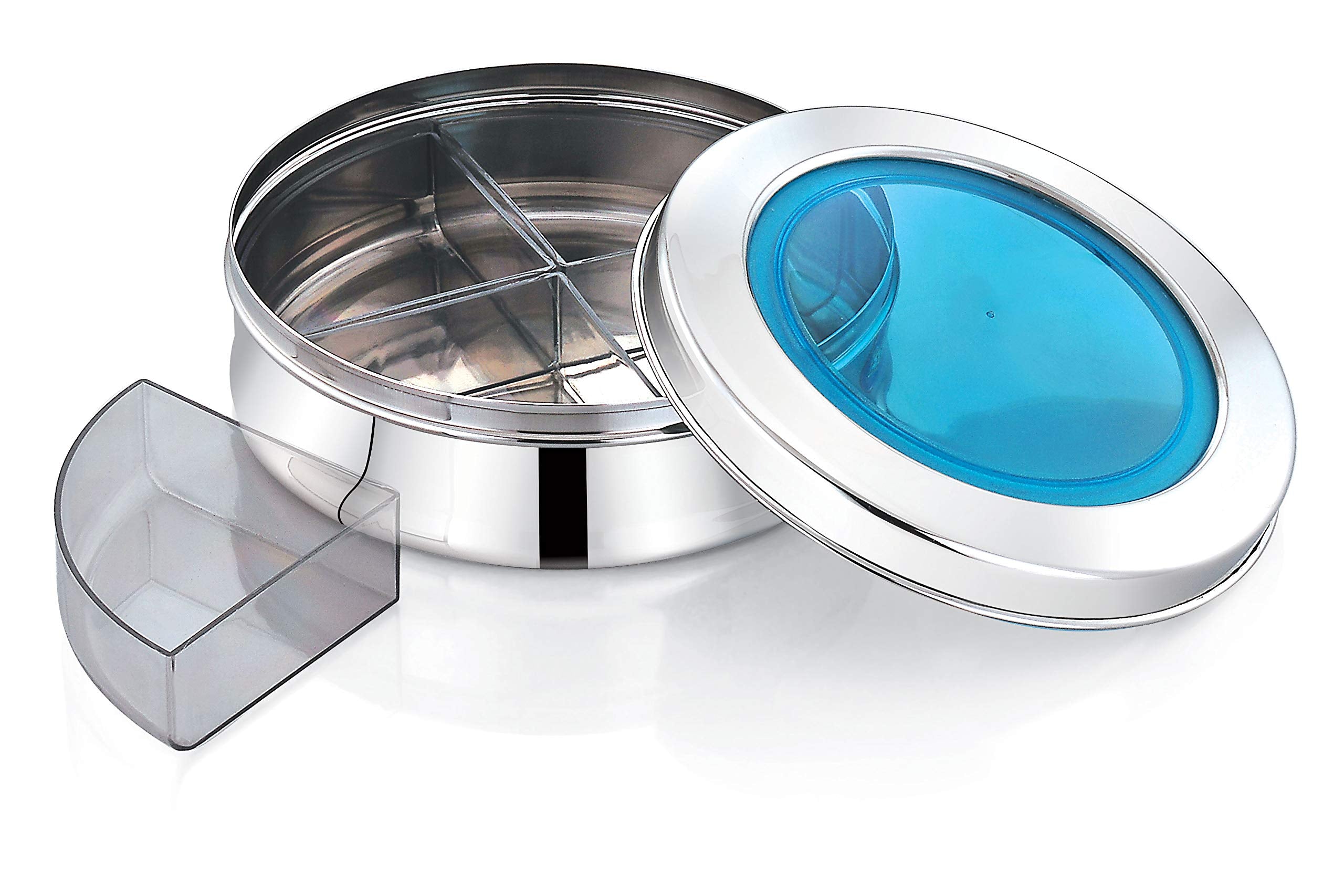 Expresso Vivo Crystal Multipurpose Bulging Transparent See Through Masala Box For Kitchen, Spice Boxes For Kitchen,Stainless Ste