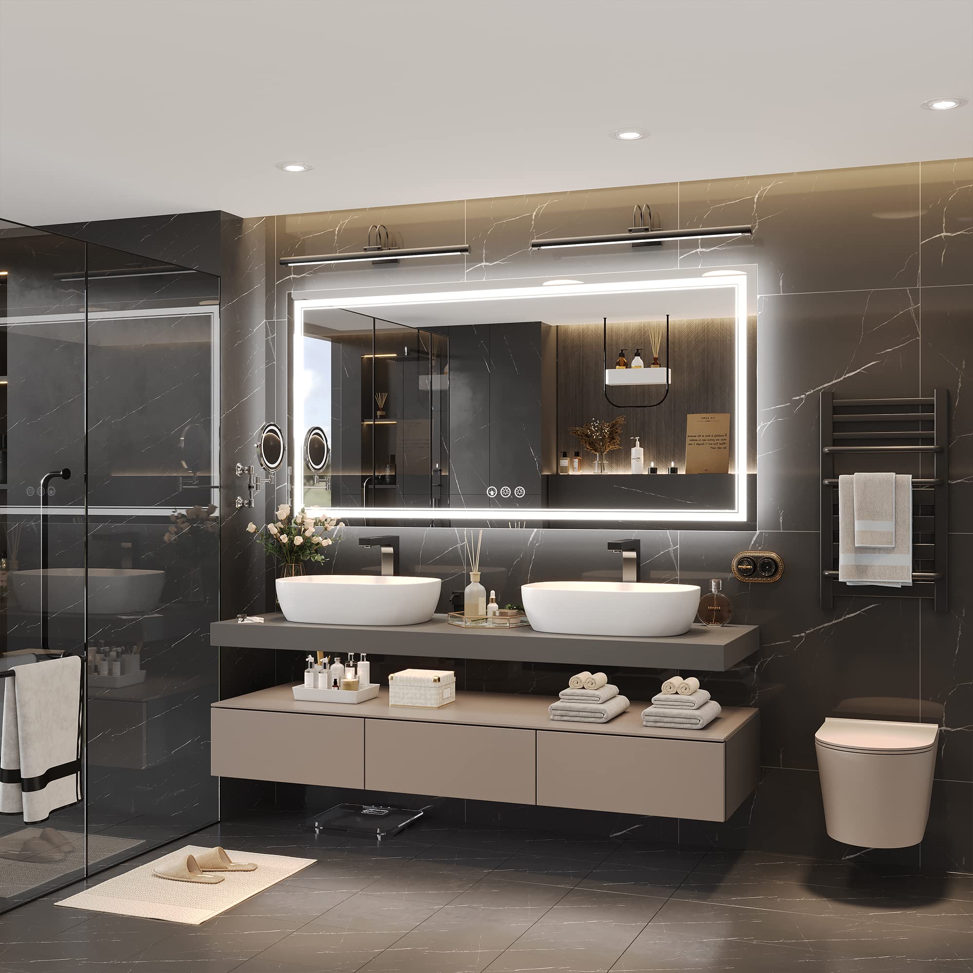 Ratsamee 72X36 Inch Led Mirror For Bathroom With Front Light And Backlit, Dimmable Anti Fog Wall Bathroom Mirror With Led Lights