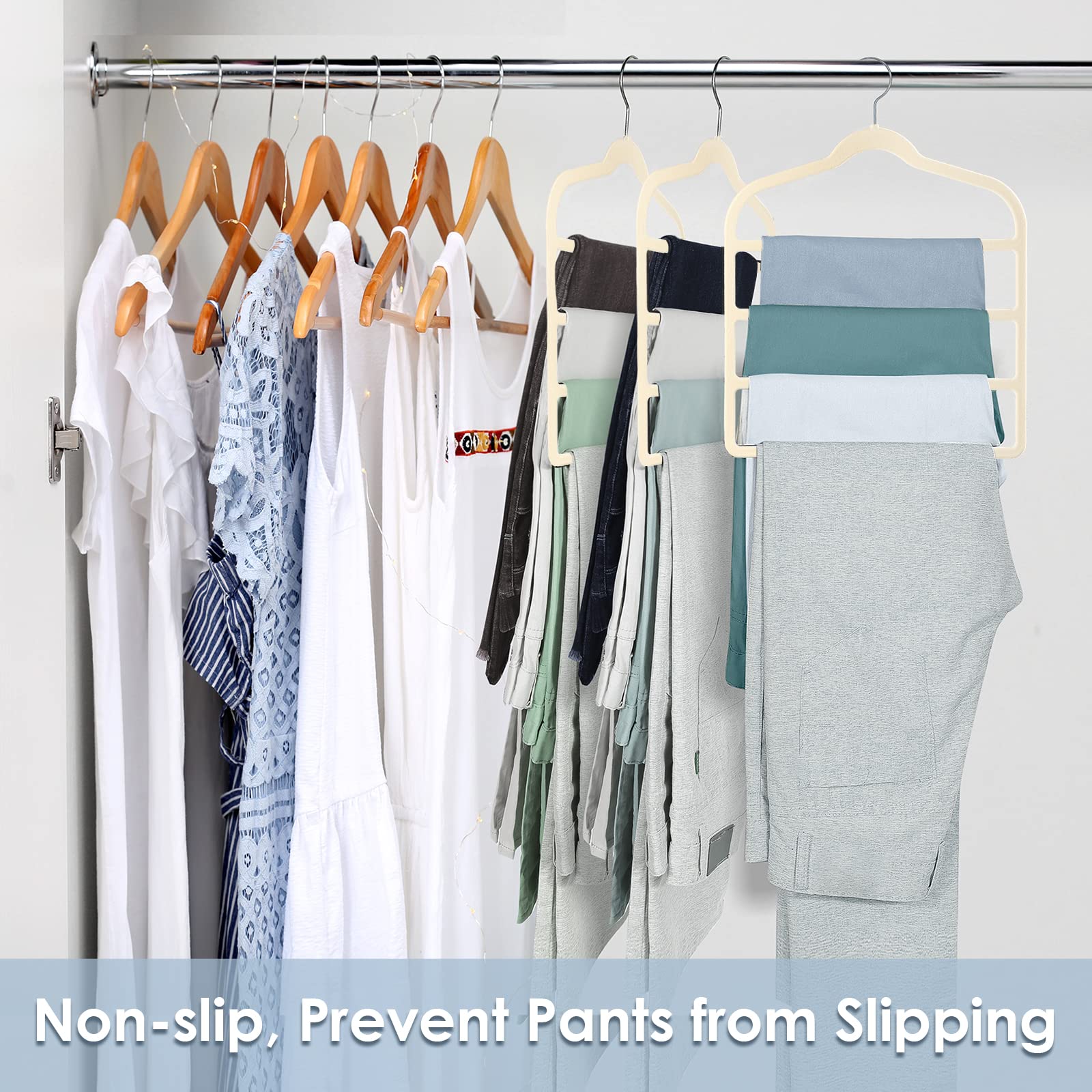 Velvet Hangers Space Saving Non Slip Pant Velvet Hangers  DUDUCOFU 8 Pack Beige Velvet Hangers Multi Layer Clothes Hangers Closet Organizer for Pants Jeans Trousers Scarf