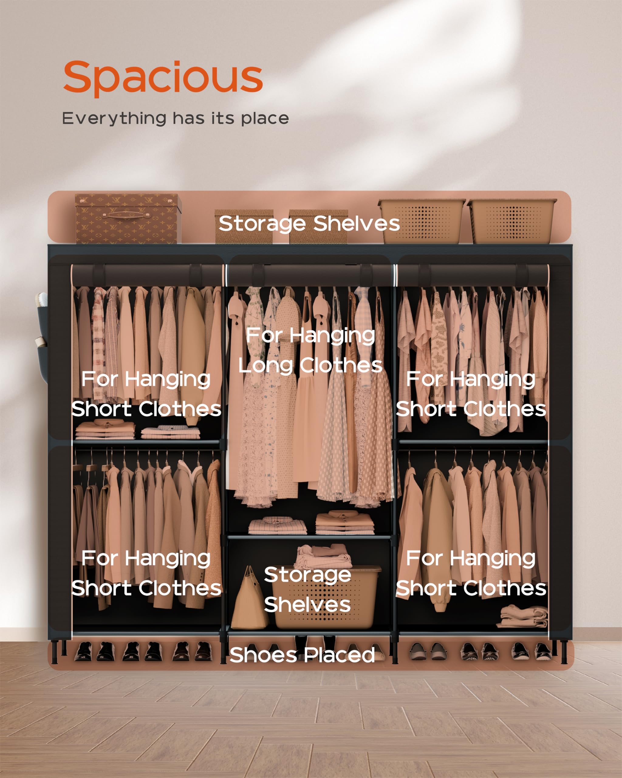 Casamaya Portable Closet, 81.5 Inch Extra Large Capacity Wardrobe Closet With Cover, Clothes Storage Organizer With Shelves And