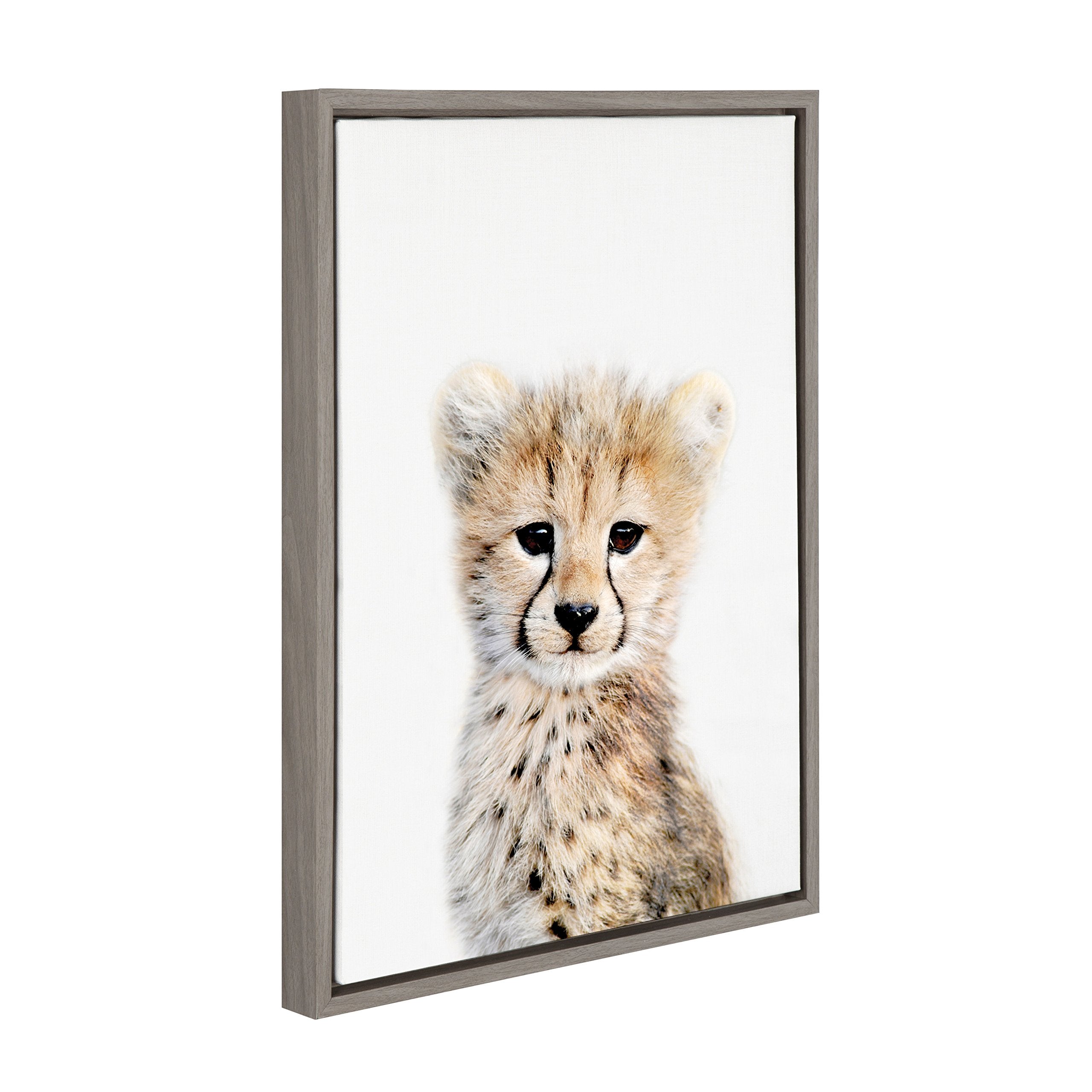 Kate And Laurel Sylvie Baby Cheetah Animal Print Portrait Framed Canvas Wall Art By Amy Peterson, 18X24 Gray