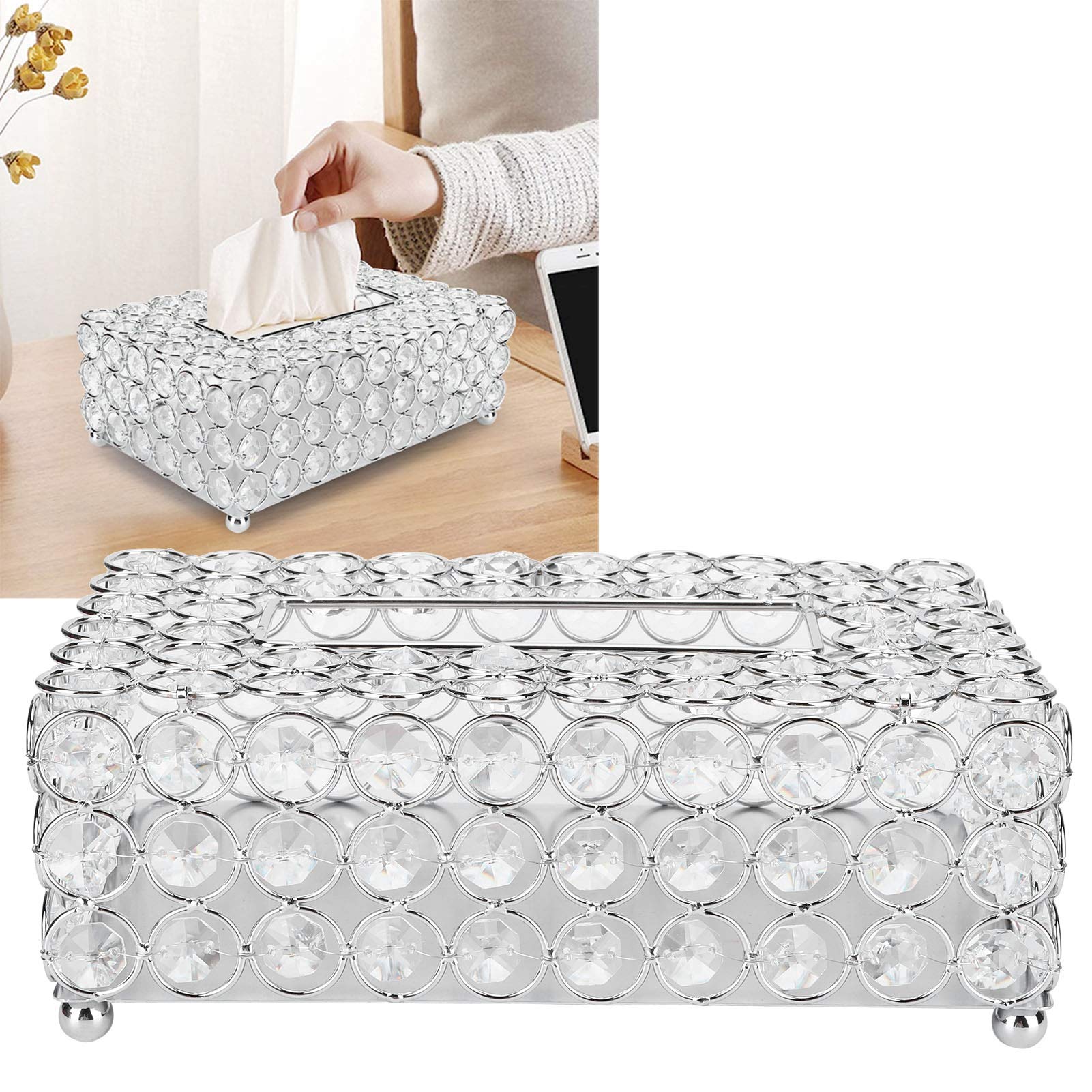 Crystal Tissue Box, Hollow-Carved Paper Rack Office Table Accessories Tissue Case Holder Wedding Decoration For Kitchen, Living