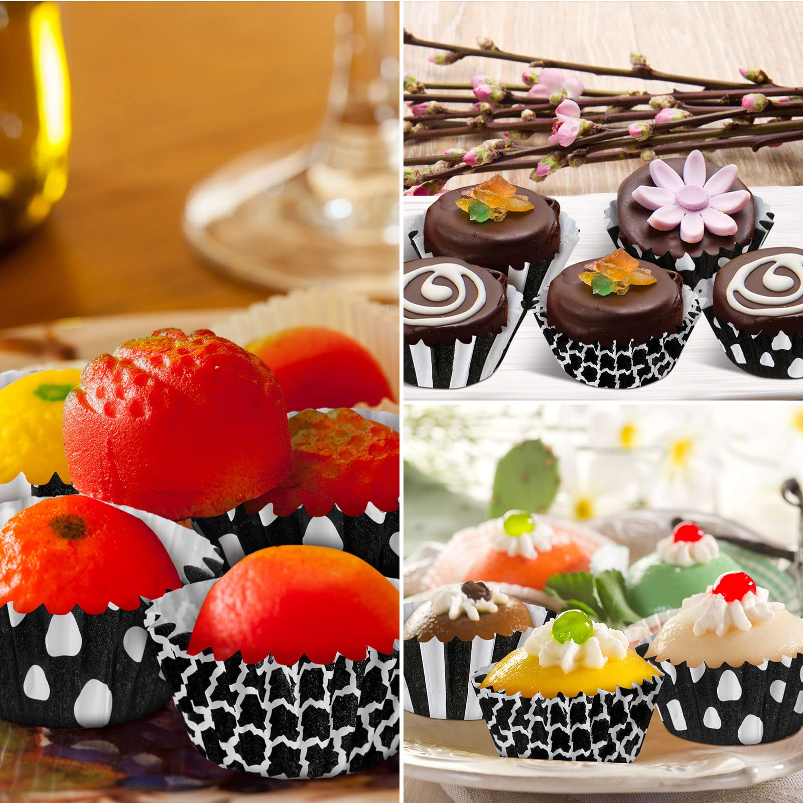 600 Counts Black And White Candy Cups Mini Cupcake Liner Cupcake Grid Dots Wrappers Cupcake Baking Paper Muffin Baking Liners Ho