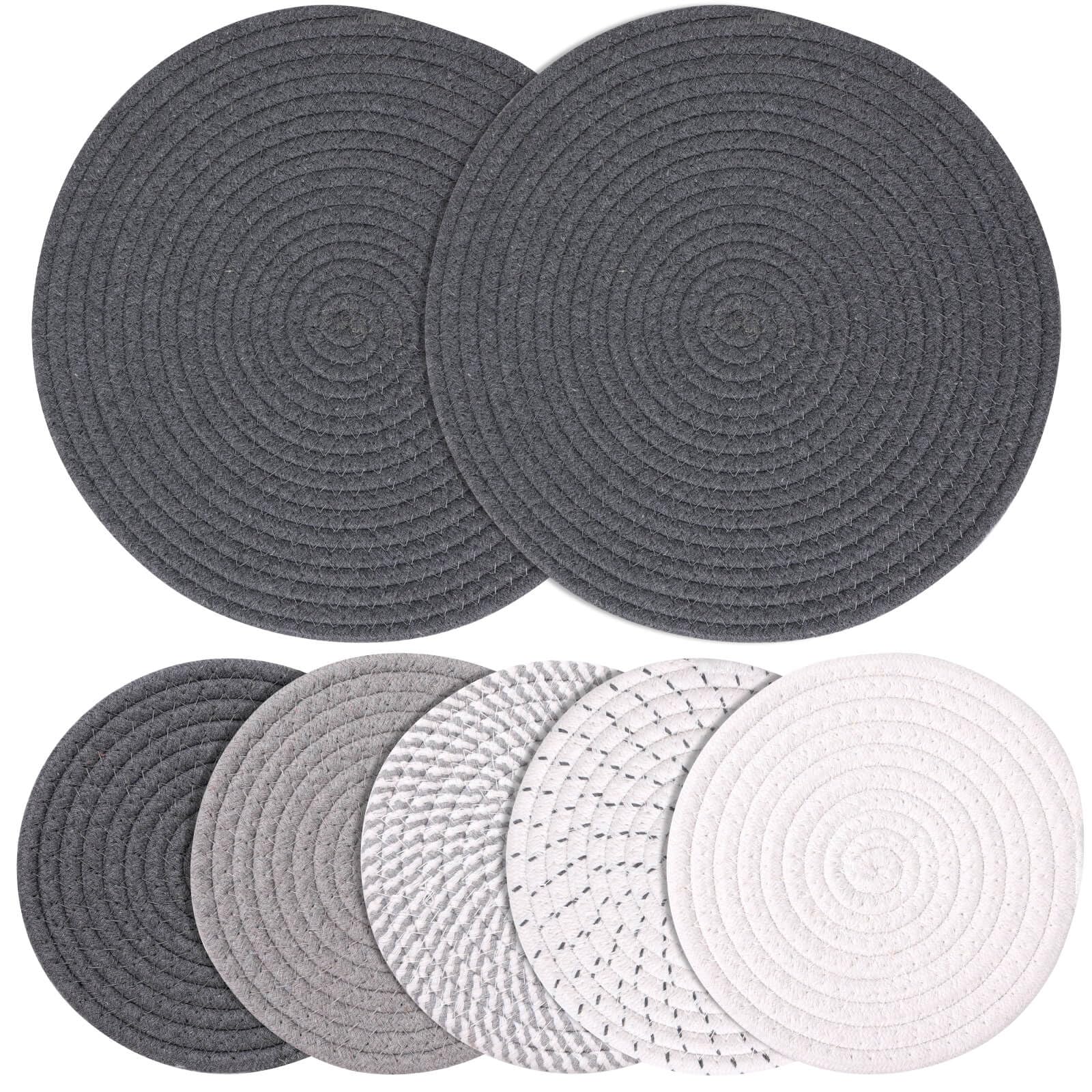 Billbotk 11.8'' And 7'' Hot Mats For Pots And Pans, 7 Woven Trivets For Hot Dishes, Pot Holders For Kitchen, Tabletop Accessorie