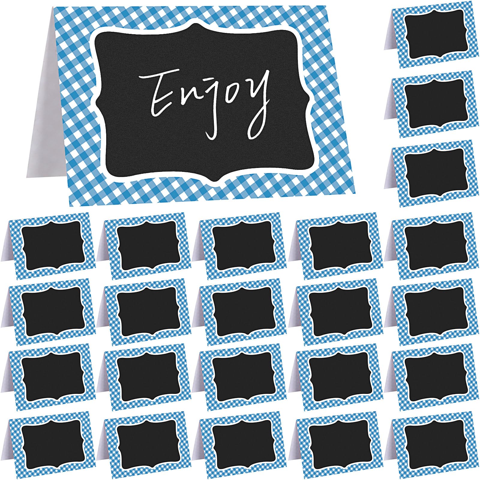 TaoBary 24 Pcs Blue Gingham Party Decoration Supplies Table Centerpiece 6x4 Inch Chalkboard Tent Card Food Label Christmas Winte