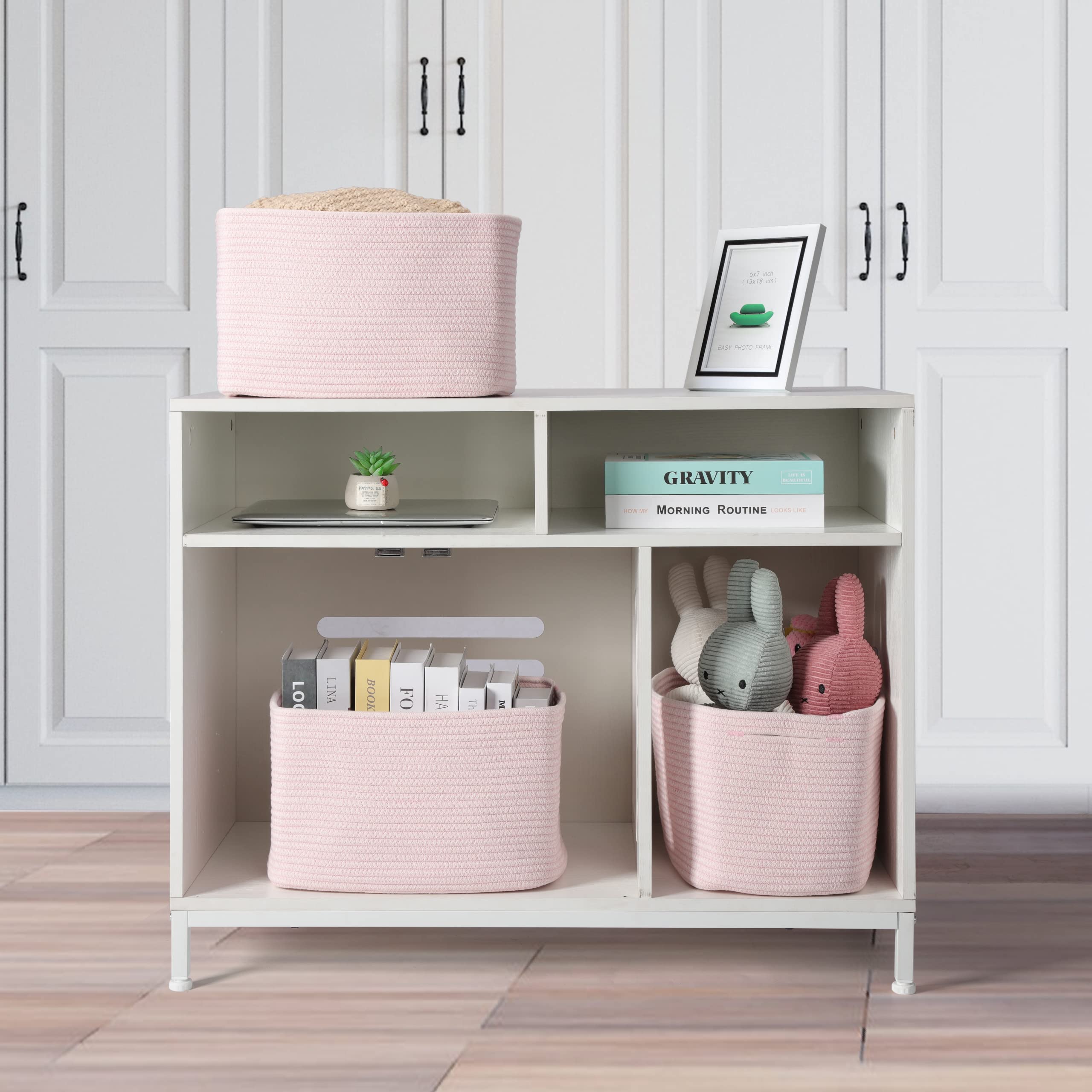 Xuanguo Cotton Rope Storage Basket Bins Woven Basket For Organizing Shelves Rectangle Decorative Baskets For Storage Clothes Toy