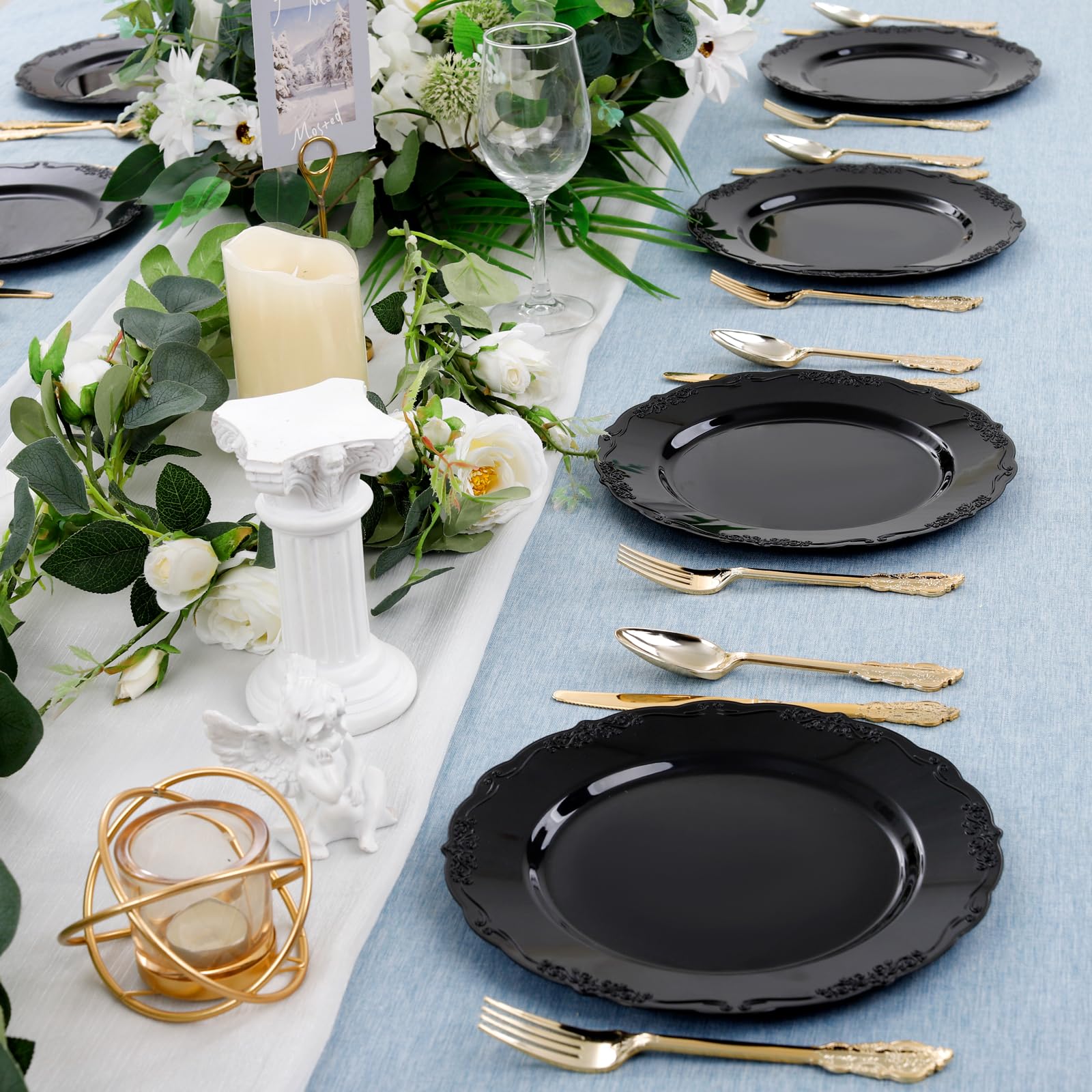 Dayammi 60Pcs Black Plastic Plates, Heavy Duty Black Disposable Plates Premium 10.25Inch Black Dinner Plates Hard Plastic Plates