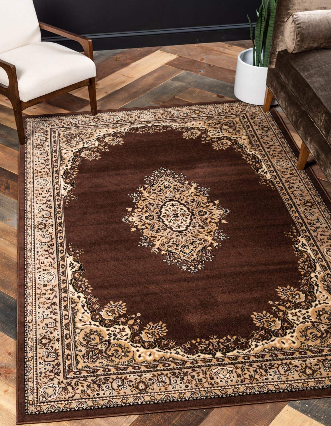Unique Loom Reza Collection Traditional Persian Style Area Rug, 6 x 9 ft, Black/Beige