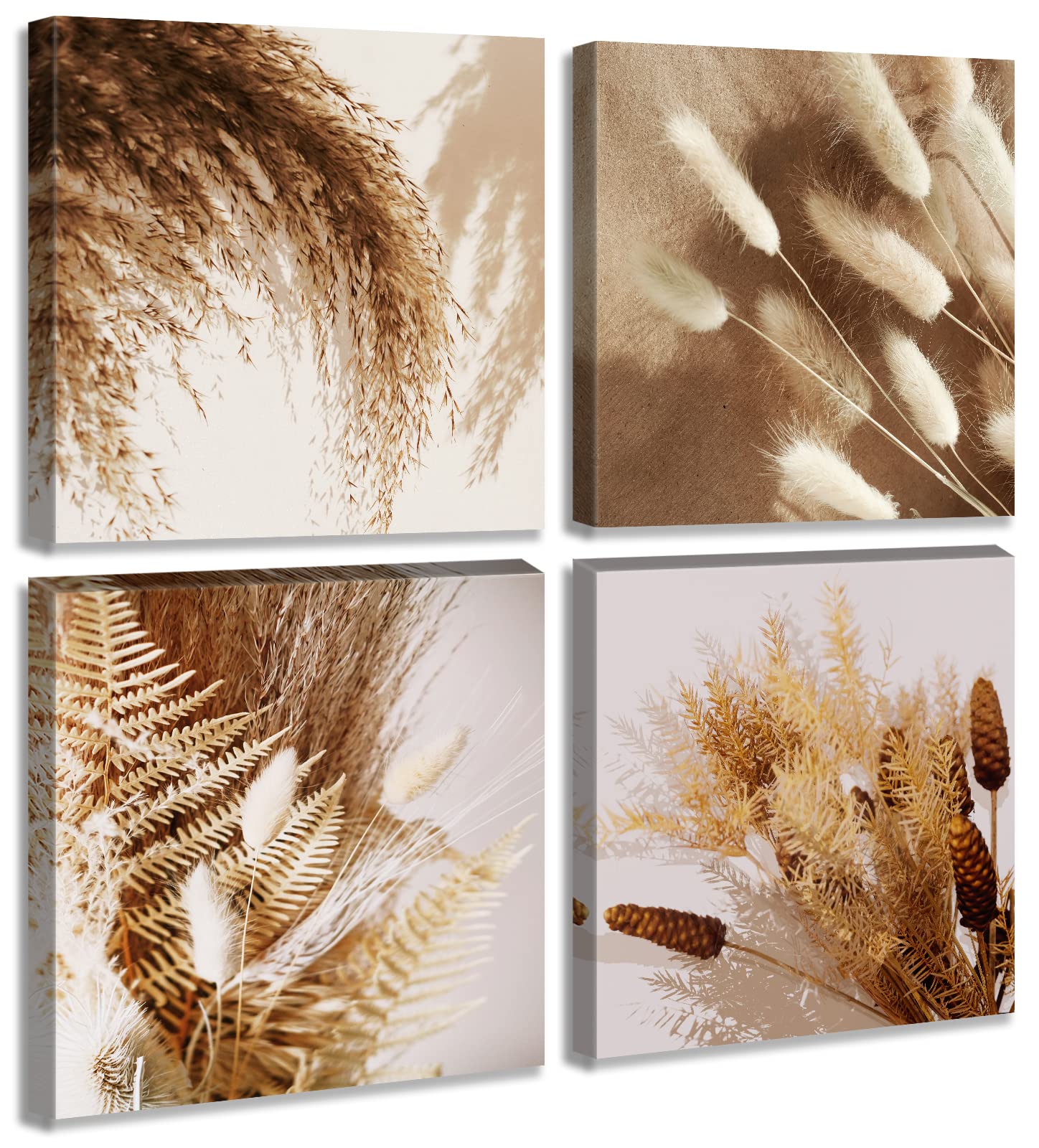 Boho Decor Botanical Wall Art - Neutral Fall Wall Decor Modern Farmhouse Decoration Plant Dried Floral Grass Canvas Print Home B