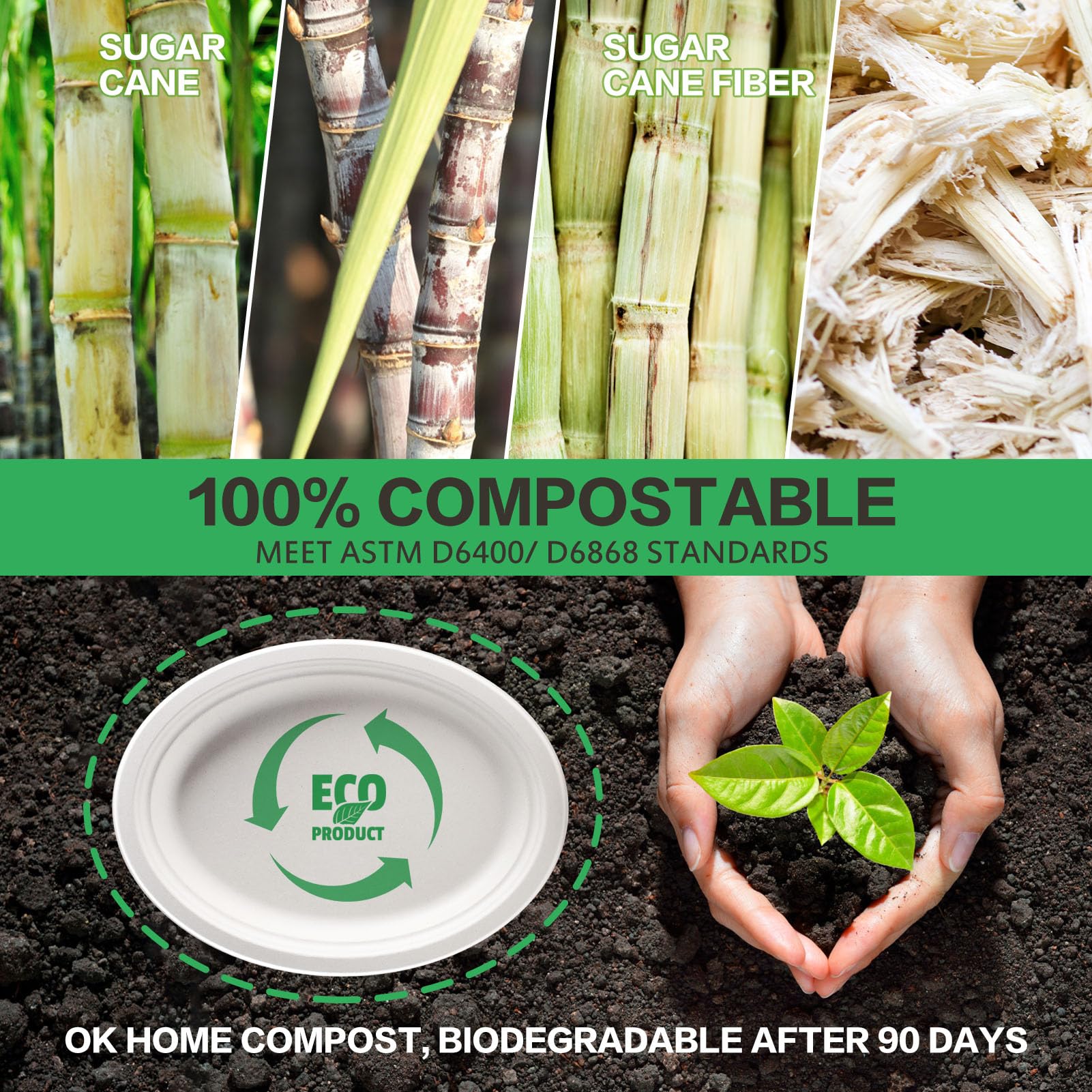 Gezond 100% Compostable Oval Paper Plates 50 Pack 12.5 Inch Large Disposable Heavy-duty Plate Biodegradable Eco-friendly Bagasse