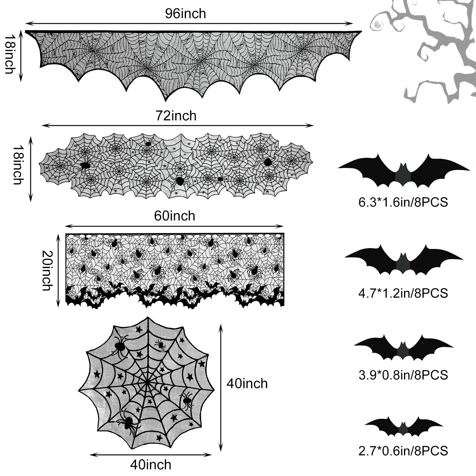 5Pack Halloween Decorations Indoor Halloween Spider Web Tablecloth Table Runners Fireplace Mantel Scarf Cobweb Lampshade Scary 3
