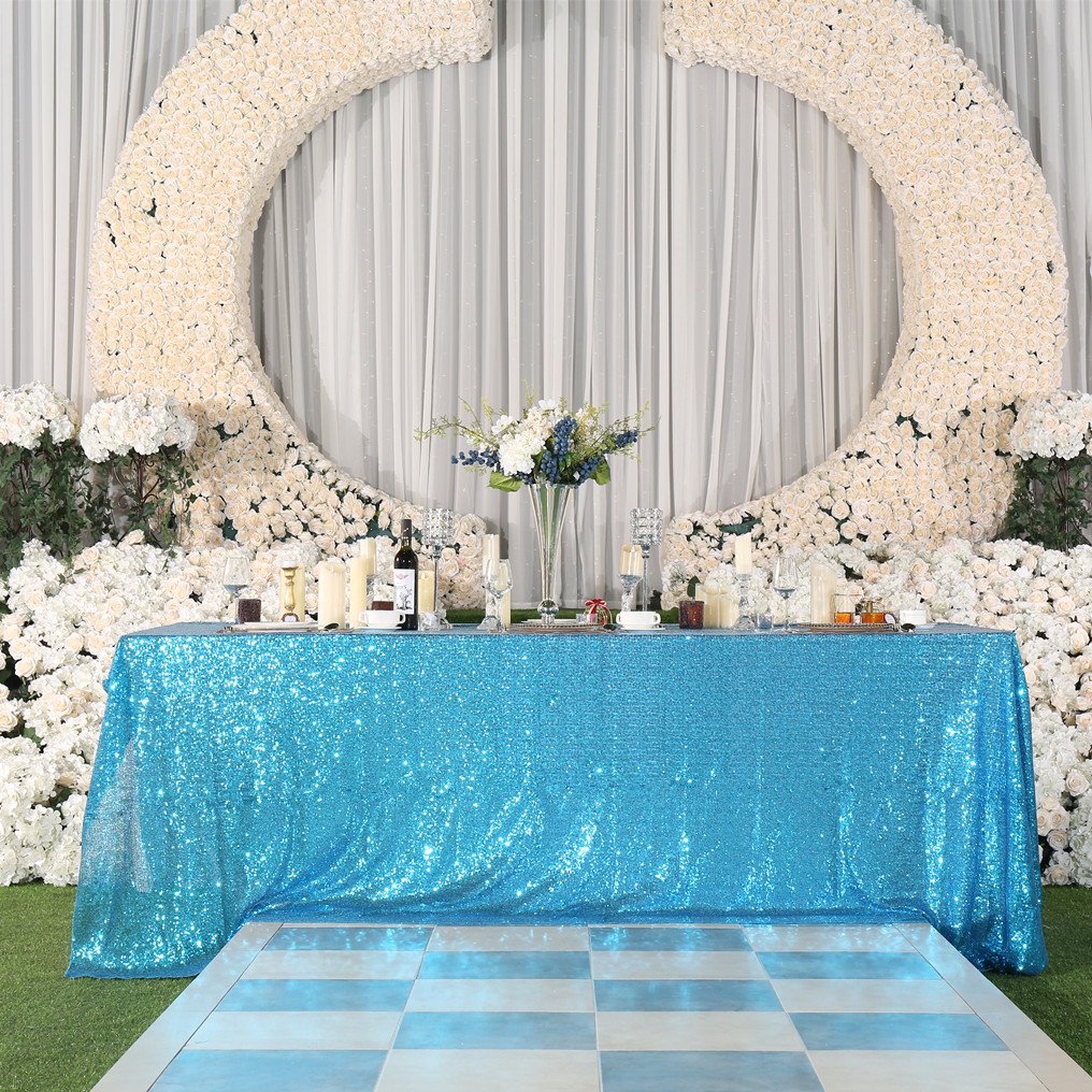 Partydelight Sequin Tablecloth, Wedding, Sweetheart, Christmas Tree, Rectangular, 60''X 102'', Turquoise