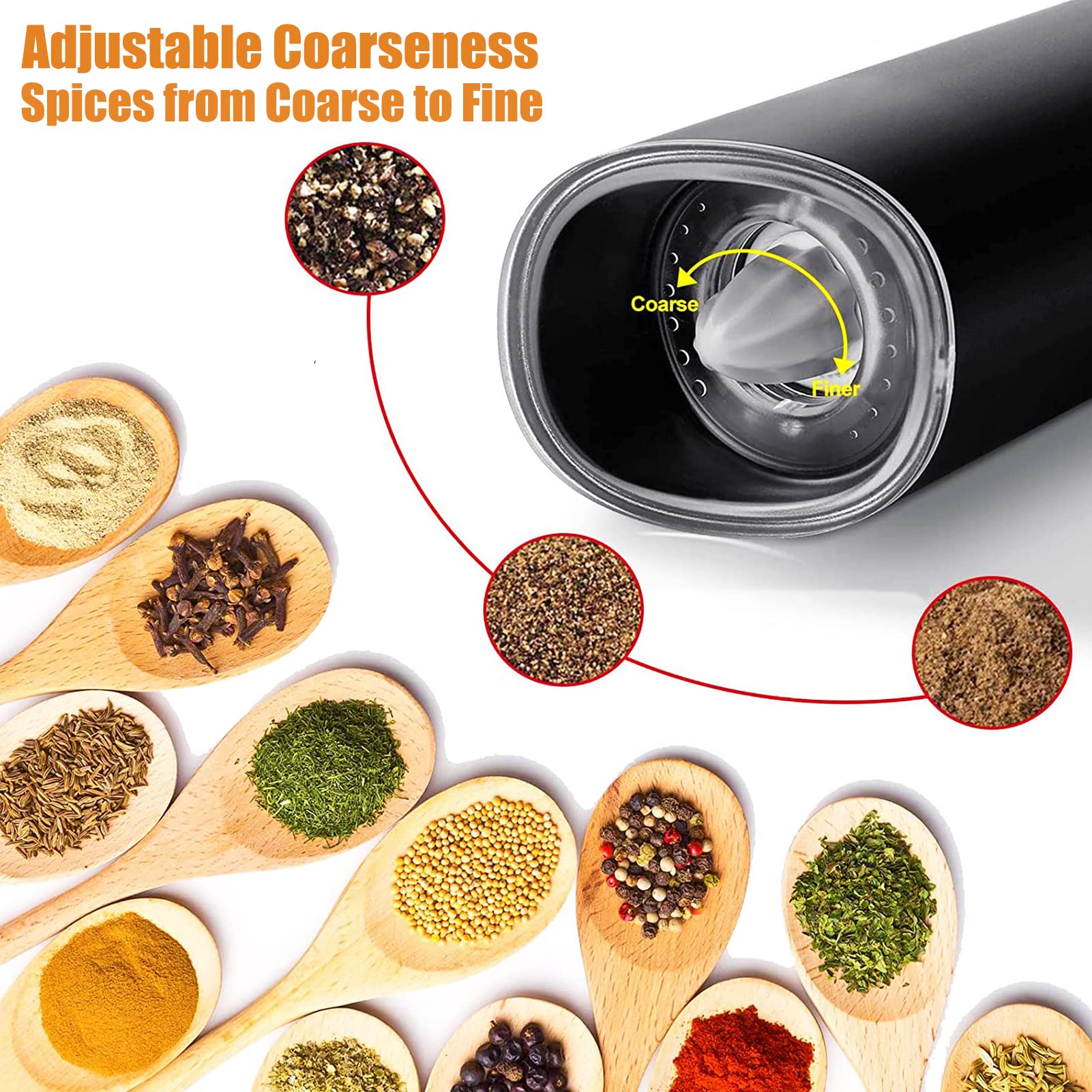 Derguam Gravity Electric Salt And Pepper Grinder Set, Stainless Steel Automatic Pepper And Salt Mill Grinder, Salt Grinder Spice