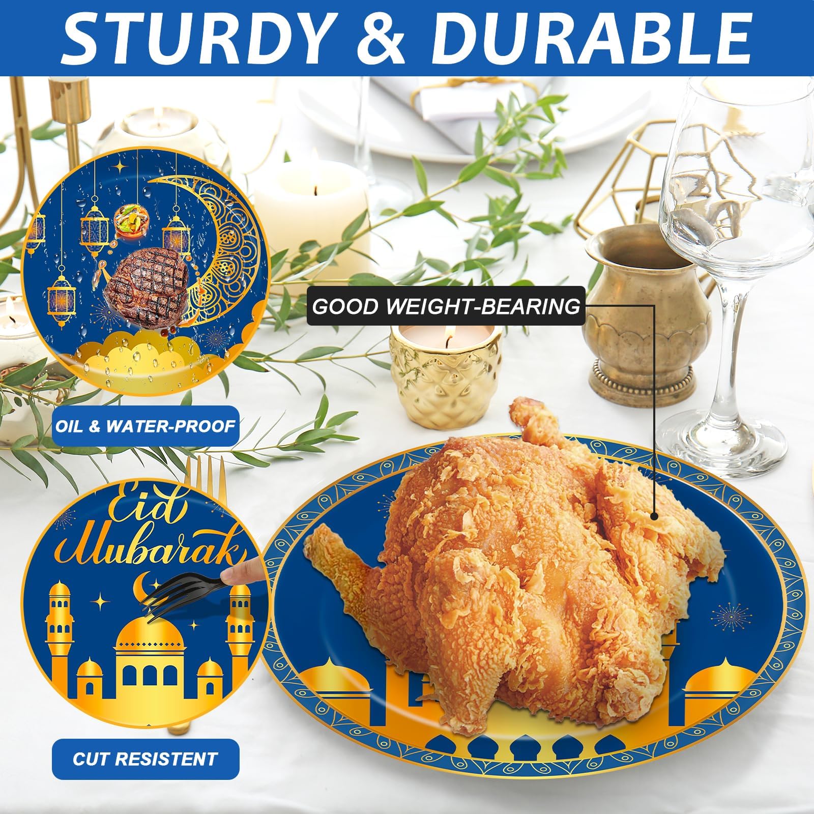 Qyeahkj 50 Pcs Ramadan Oval Paper Plates Large 11    Disposable Eid Mubarak Party Decorations Muslim Islamic Moon Star Supplies