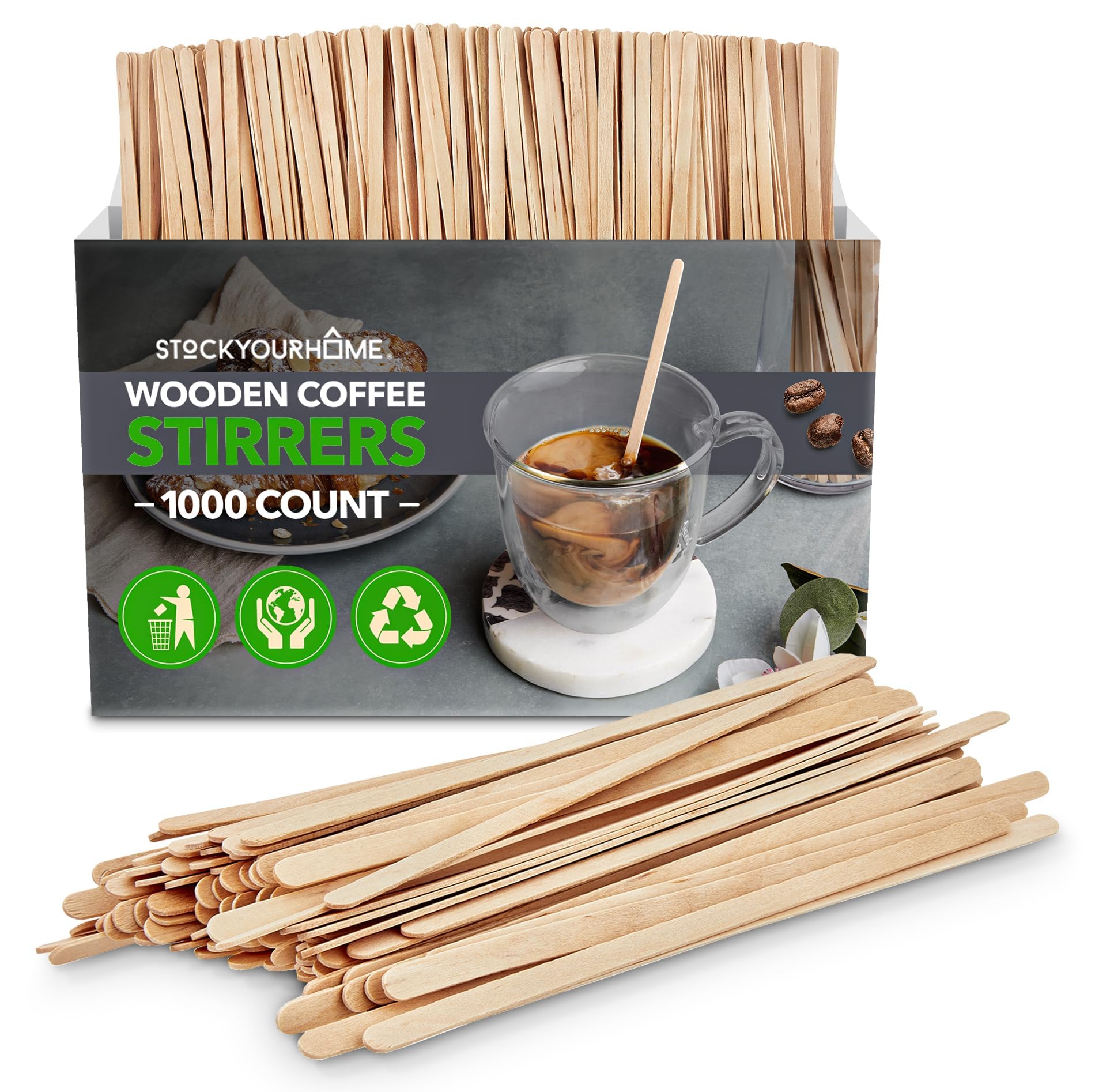 1000 Count Wooden Coffee Stir Sticks, Bulk Wood Stirrers For Coffee And Tea, Disposable Drink Stirrers For Hot Drinks, 5.5 Inch