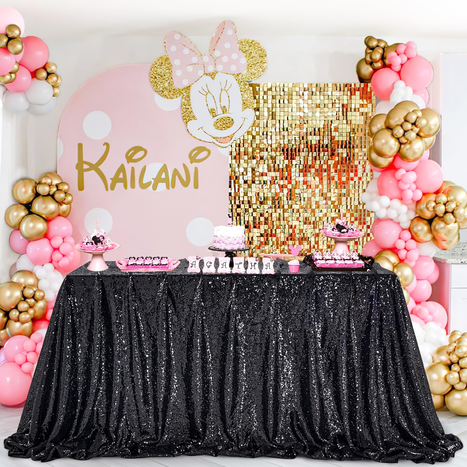 Queendream Sequin Tablecloth 60X102 Inch Black Tablelcoth Halloween Glitter Tablecloth For Wedding Birthday Party Graduation