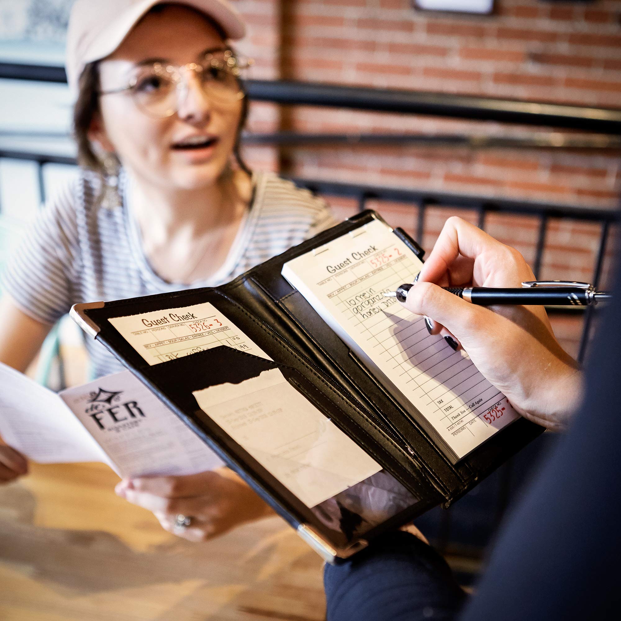 Brinero Premium Server Book  Newly Improved Magnetic Bulk Pockets for 2022  2 Pen Holders  Zipper Pocket  Firm Writing Surface