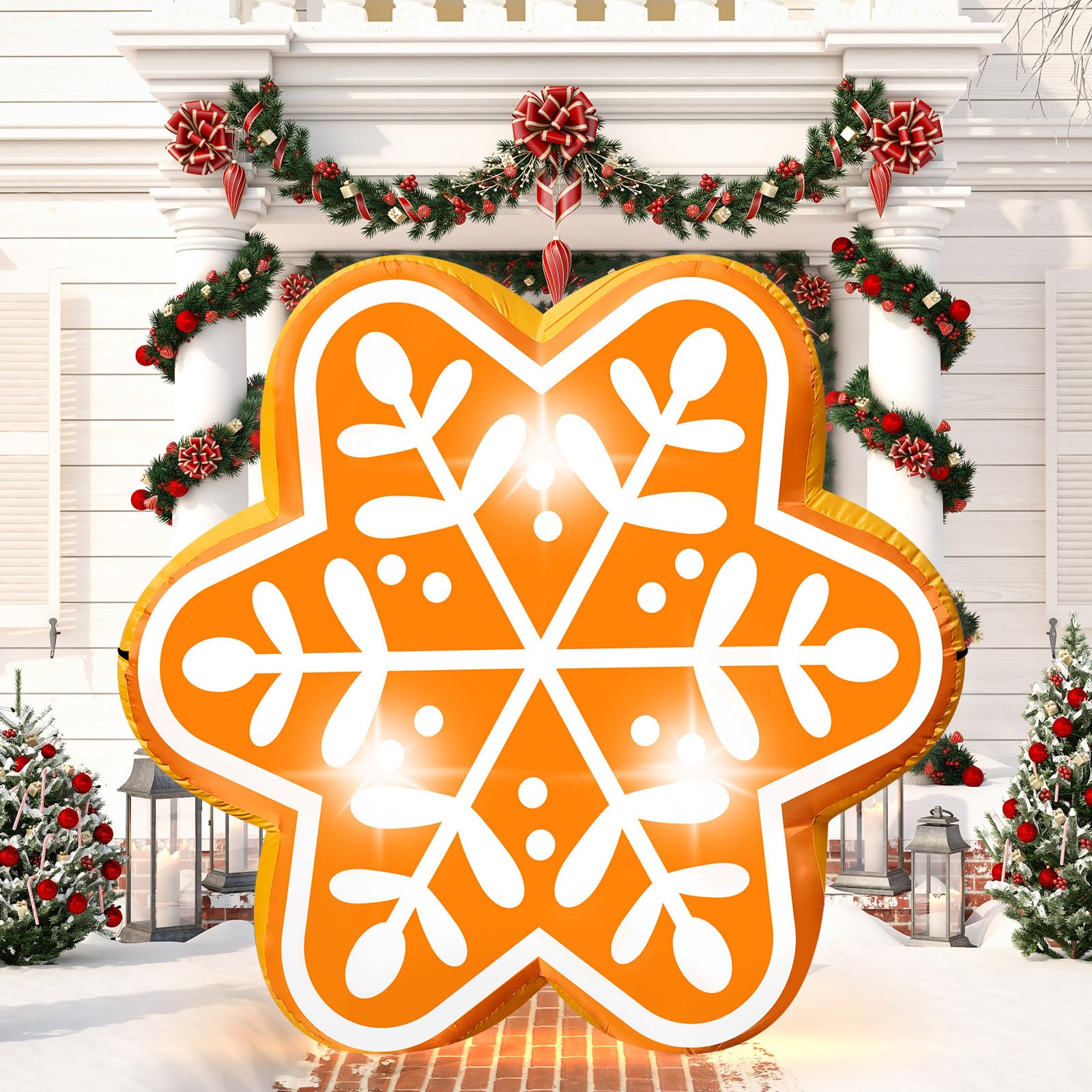 5FT Christmas Inflatable Snowflake Gingerbread Blow-up Giant Gingerbread Snowflake Built-in 3 LED Lights for Christmas Inflatabl