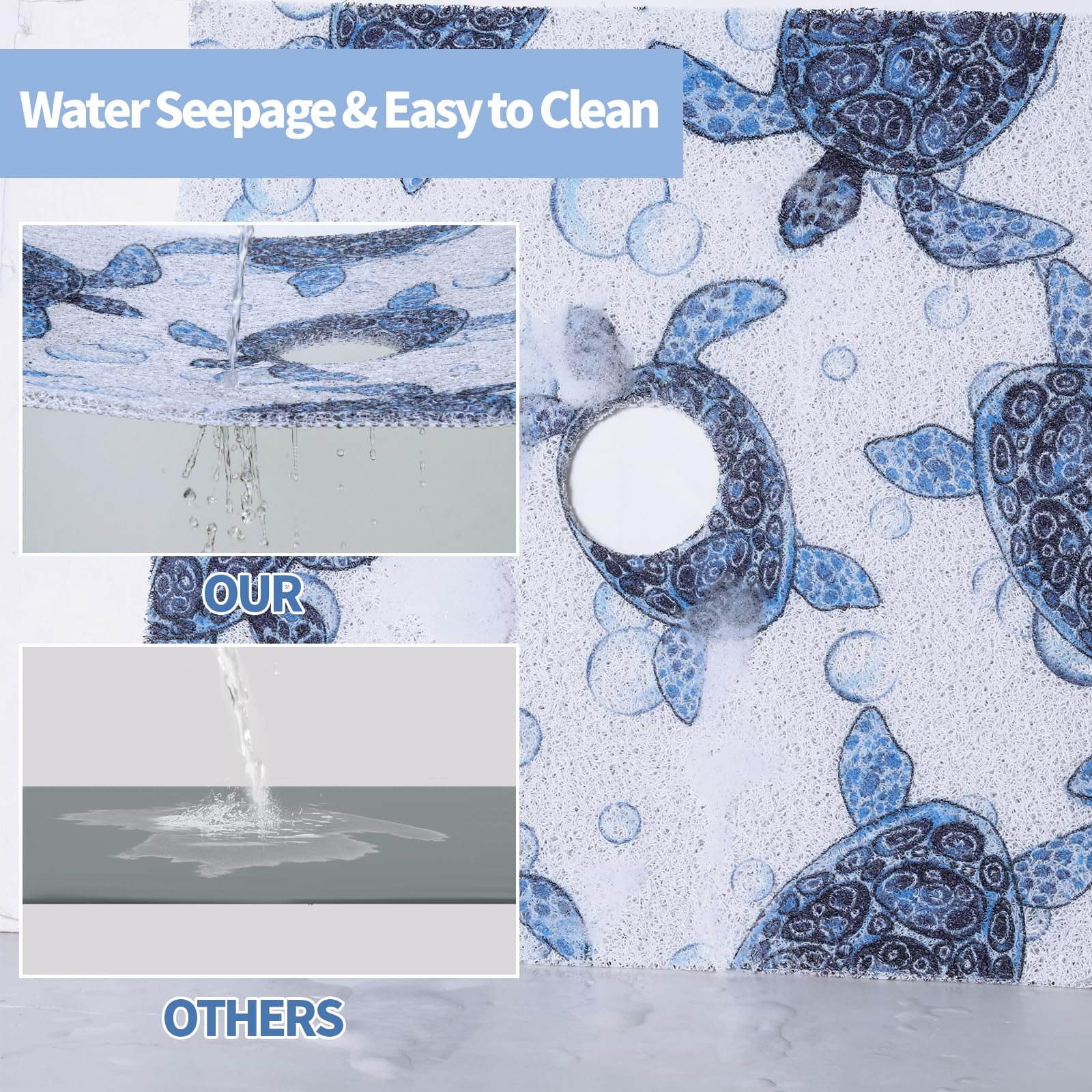 Hombys Square Shower Mat Non Slip 24X24 In,Shower Mat With Drain Hole In Middle,Shower Floor Mats For Inside Shower,Pvc Loofah S