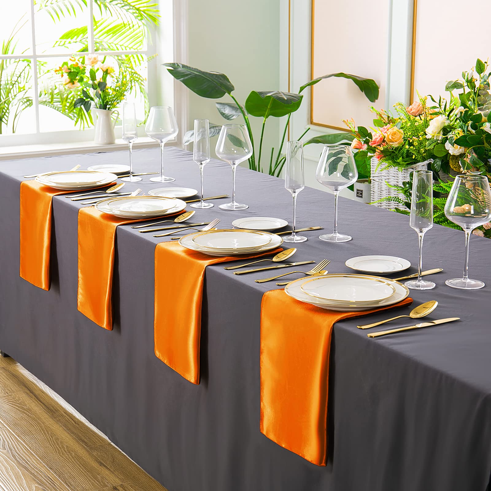 SiinvdaBZX 100 Pieces Orange Cloth Napkins 12 x 12 Inches  Small Size Square Satin Napkins Silky Soft Dinner Napkins or Handkerchief for Banquet Wedding Christmas Thanksgiving Decoration