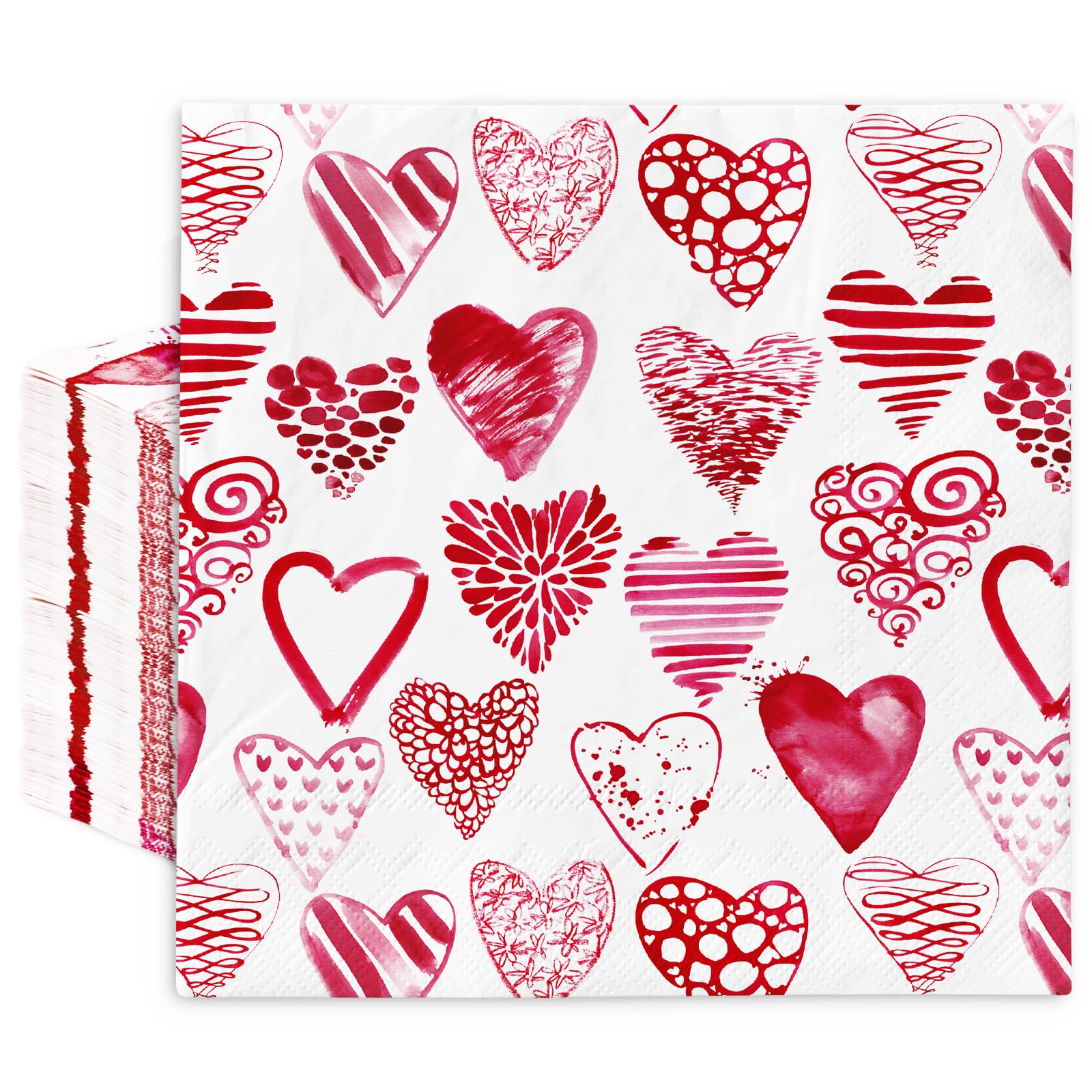 Anydesign 80Pcs Valentines Day Paper Napkins Watercolor Pink Heart Disposable Napkins Decorative Luncheon Dinner Hand Napkins Fo