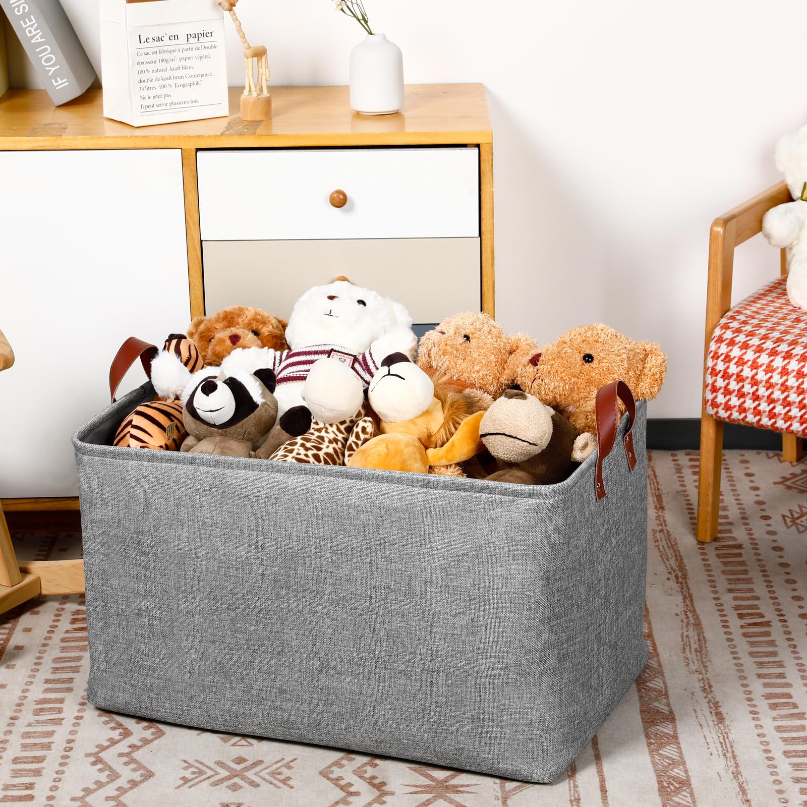 Dullemelo Extra Large Grey Basket For Organizing, Collapsible Fabric Storage Basket With Handles, 70L Oversized Storage Bin, Lar