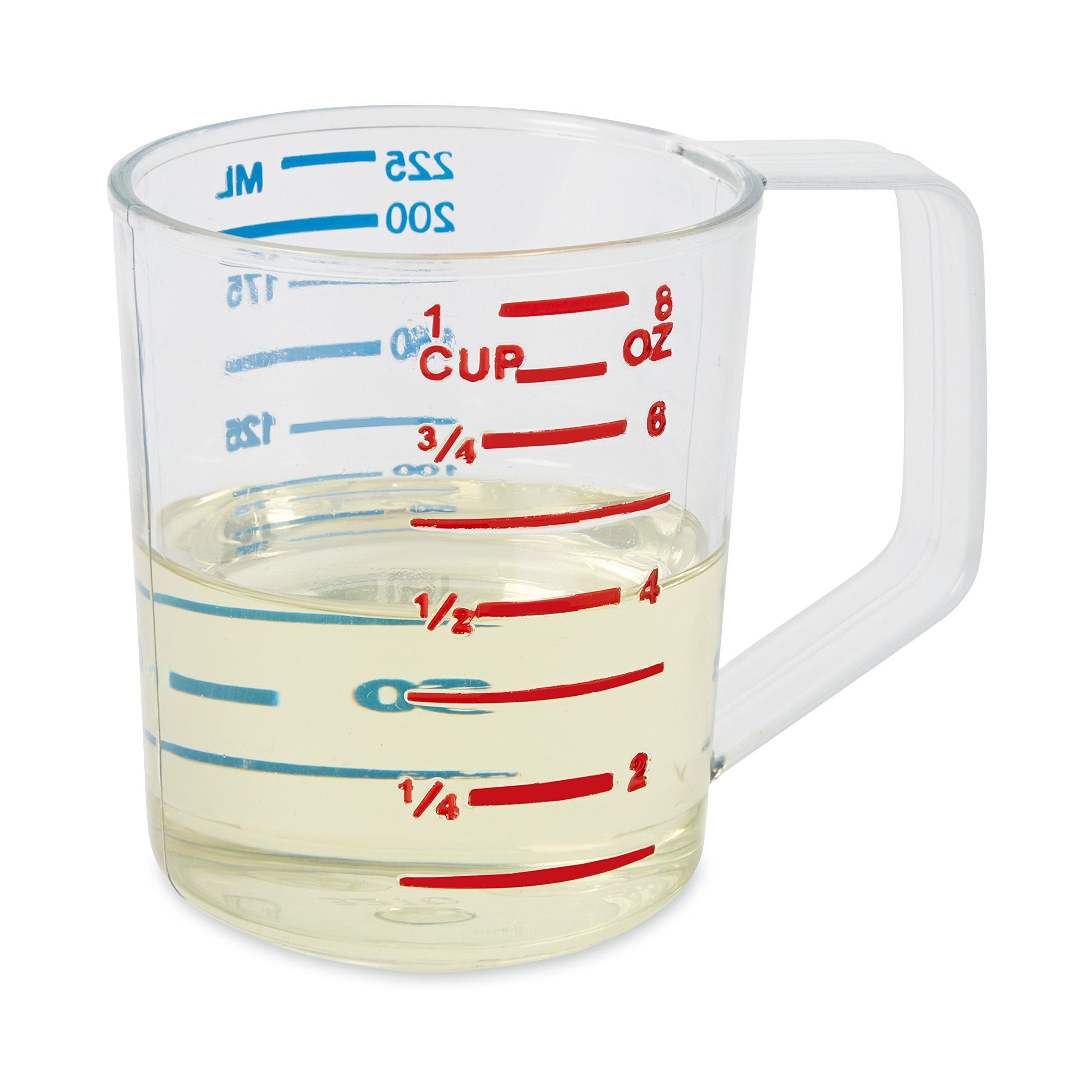 Rubbermaid Commercial Bouncer Clear Measuring Cup, 1-Cup, Easy Read for Liquid/Dry Ingredients, Strong Food Grade, Multicolor