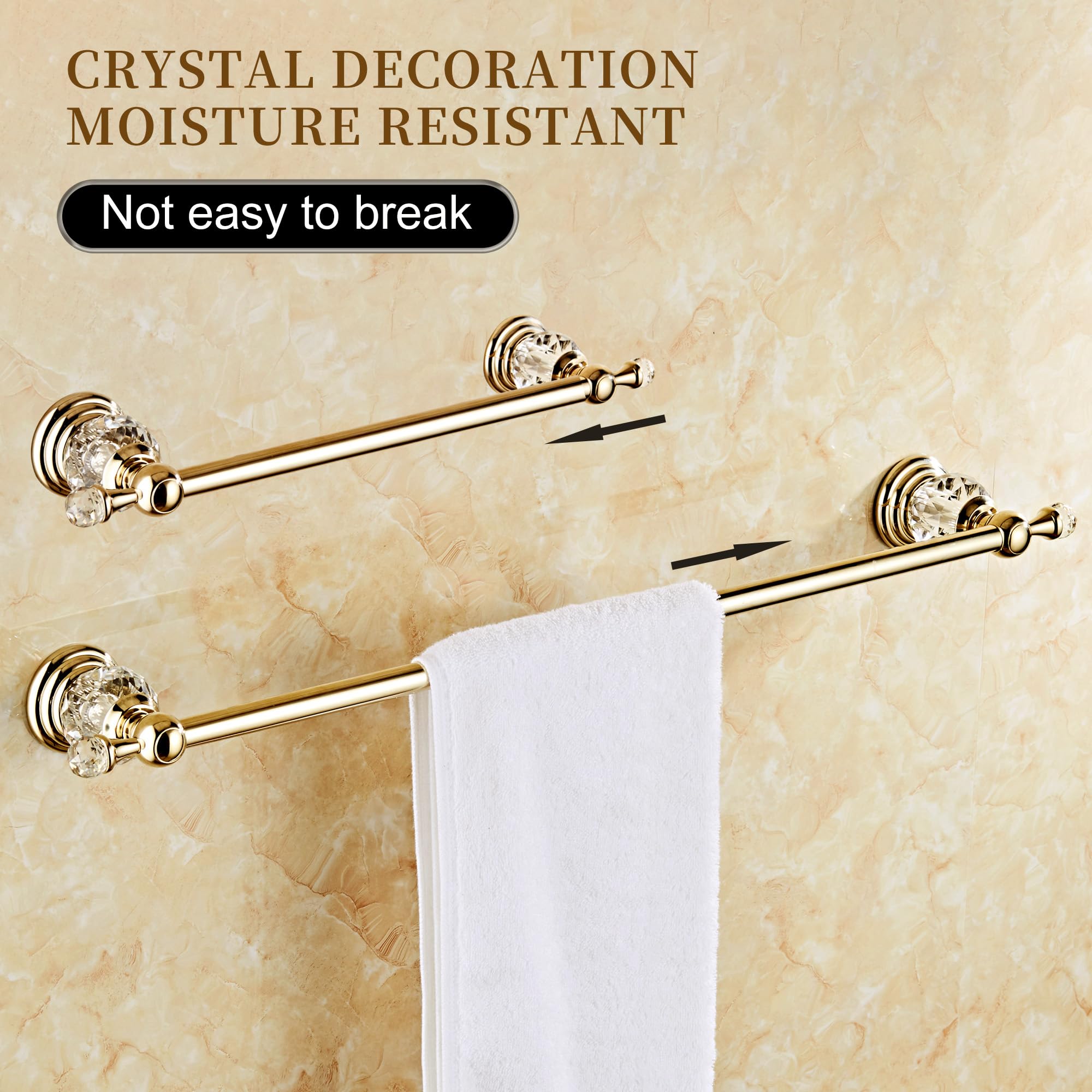 Golden Towel Rack,Adjustable Towel Holder Gold Crystal Bathroom Towel Bar