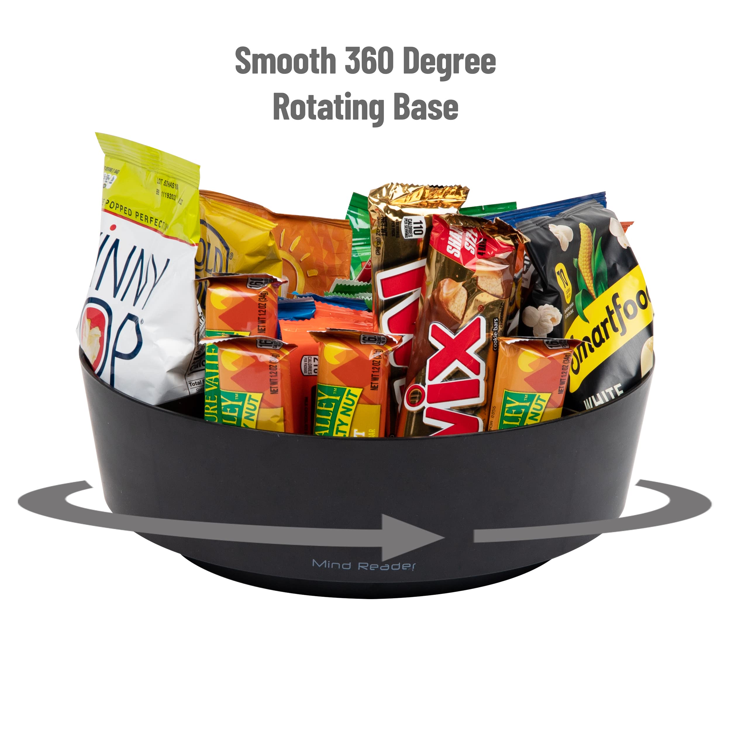 Mind Reader Snack Carousel, Countertop Organizer, Snack Tray, Condiment Holder, Breakroom, Kitchen, 12'' L X 12'' W X 4'' H, Bla