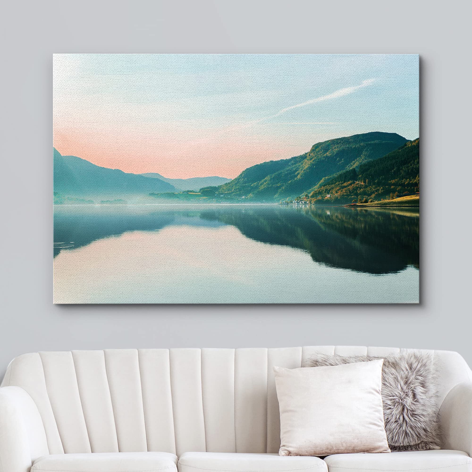 wall26 Canvas Print Wall Art Pastel Sunset Sky Mountain Valley Lake Nature Wilderness Photography Realism Earth Scenery Rustic Scenic Landscape Colorful for Living Room  Bedroom  Office - 16''x24''