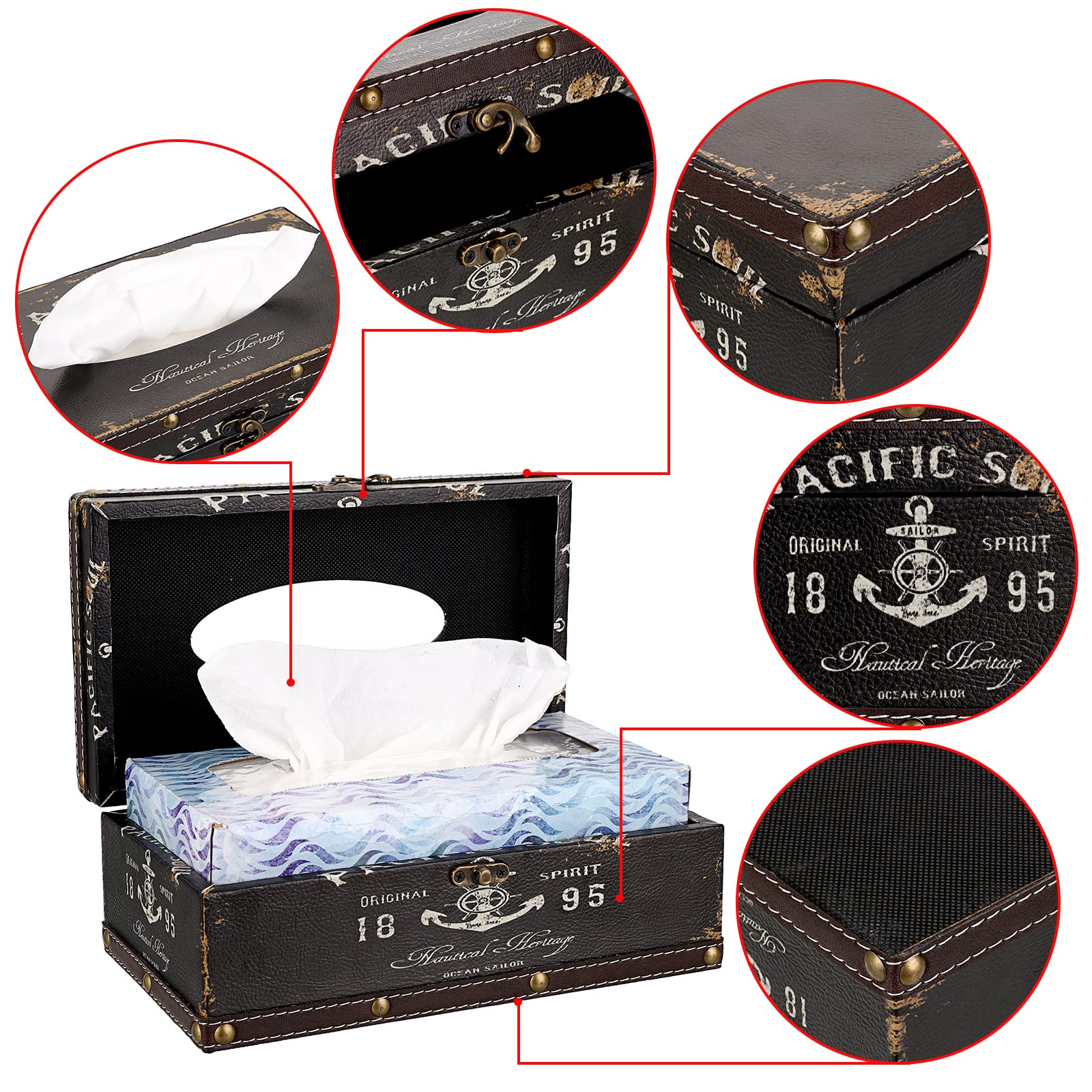 Sumnacon Tissue Box Cover Rectangle Tissue Box With Lid,Wooden Tissue Box Holder Retro Tissue Holder Decorative Tissue Cover For