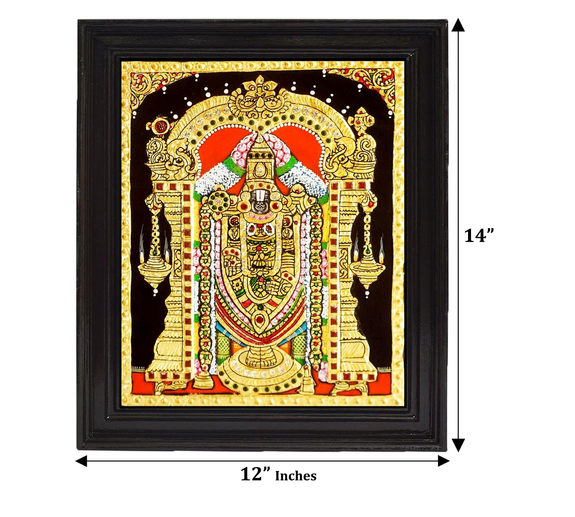 Tarang Arts Lord Balaji Tanjore Paintings With Wooden Frame, Jaipur Stones Hand Painting, 2D Emboss Design & 22-Carat Gold Foil