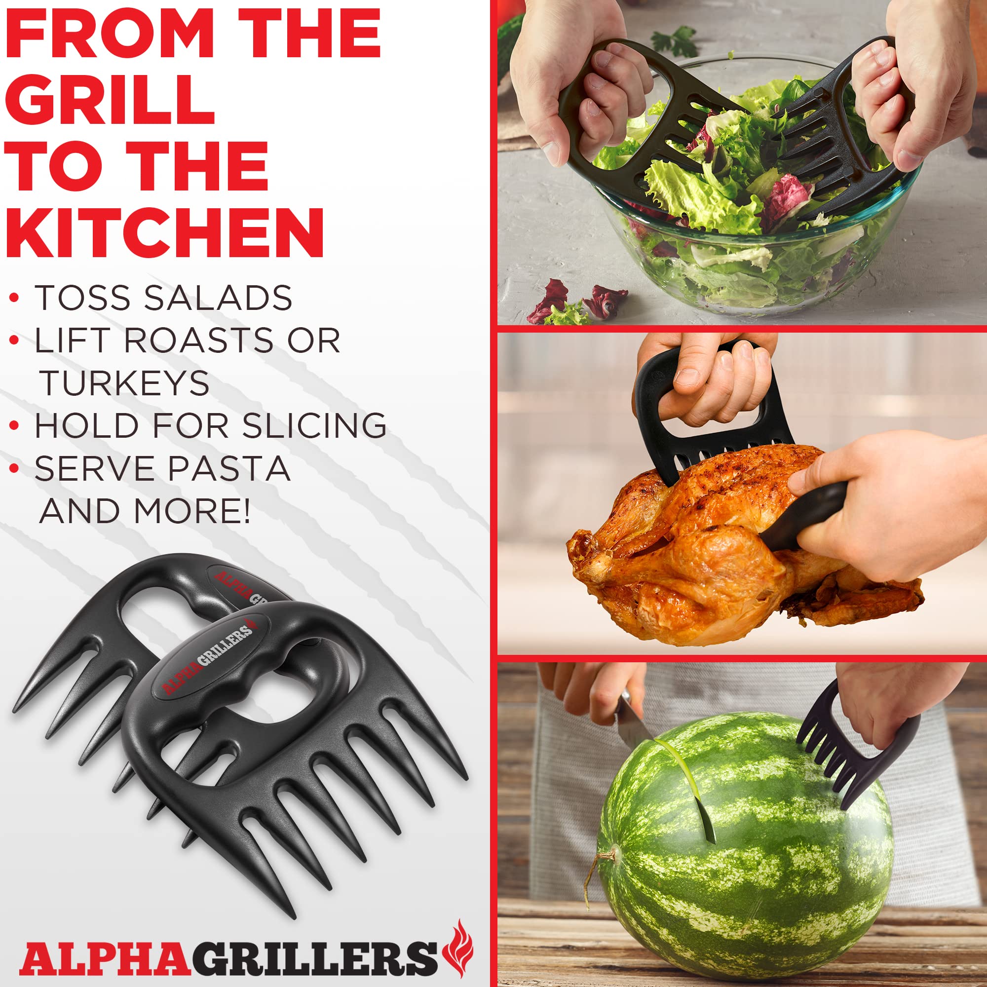 Alpha Grillers Meat Shredder Claws - Black Nylon BBQ Accessories for Cooking & Shredding - Ideal Gifts for Men, Dad, Husband, Boyfriend