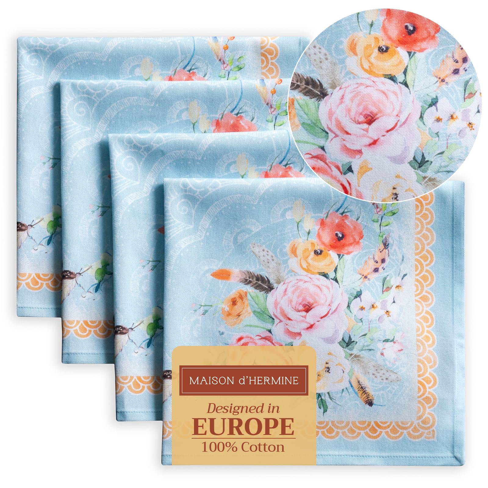 Maison D ' Hermine Napkin 100% Cotton Set Of 4 Decorative Washable Table Cloth Napkins, Dining, Home, Wedding, Banquet, Ibiza -
