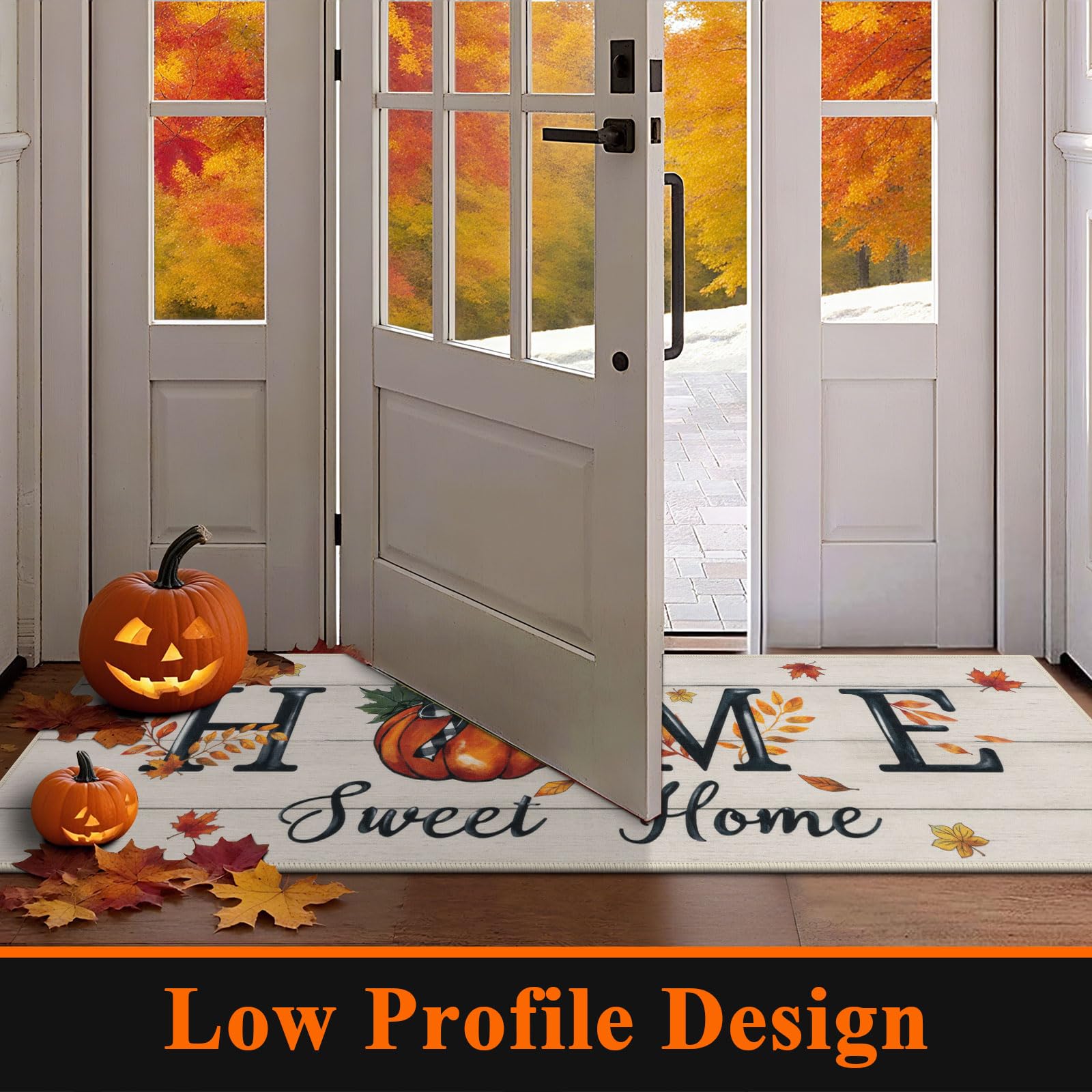 U Artlines Fall Pumpkin&Home Kitchen Rugs with Runner Sets 3 Piece Farmhouse Seasonal Harvest Holiday Party Rugs and Mats Non S
