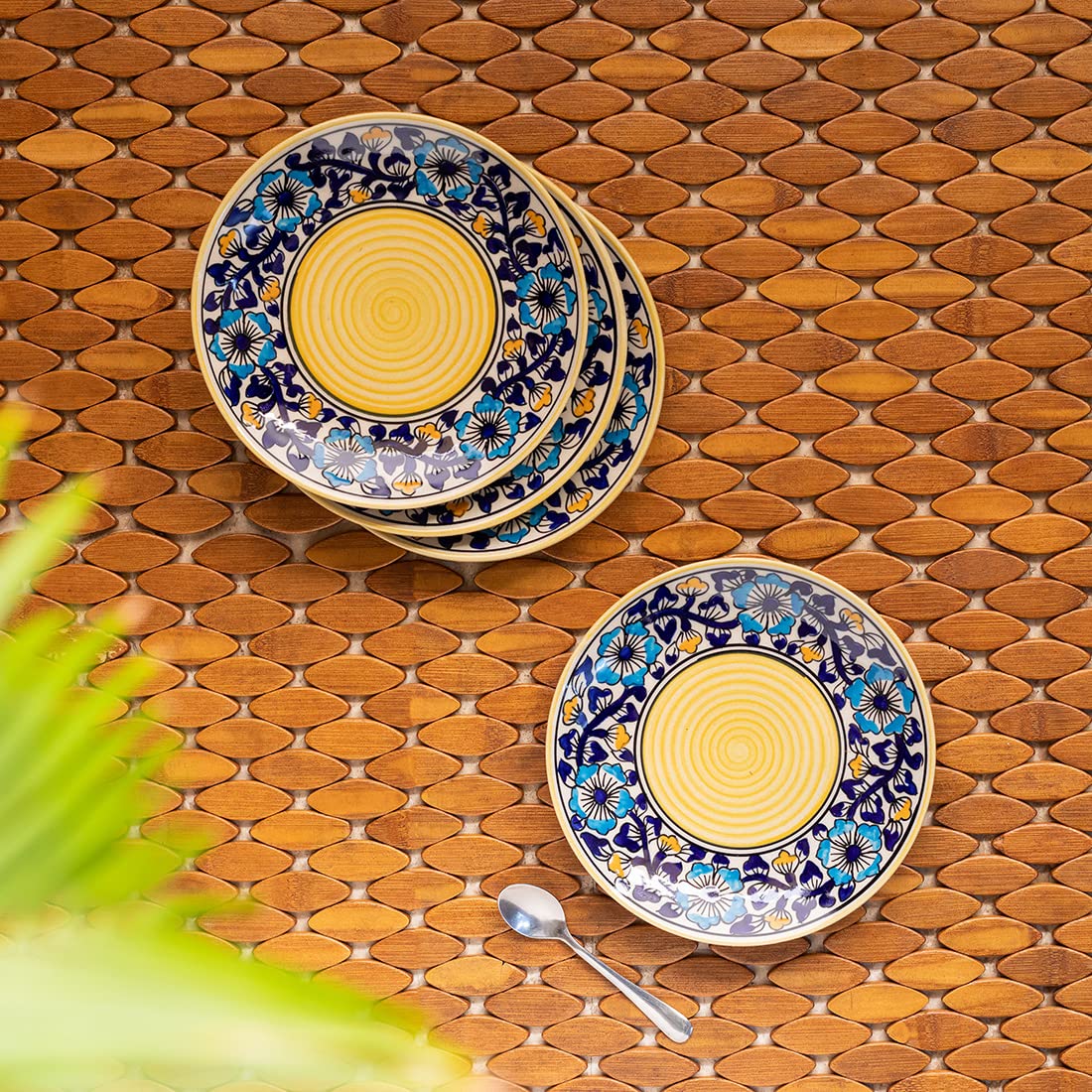 Exclusivelane Ceramic Quarter Plates/Side Plates For Snacks Plates (Set Of 4, 7 Inches, Dishwasher & Microwave Safe) | 'Badamwar