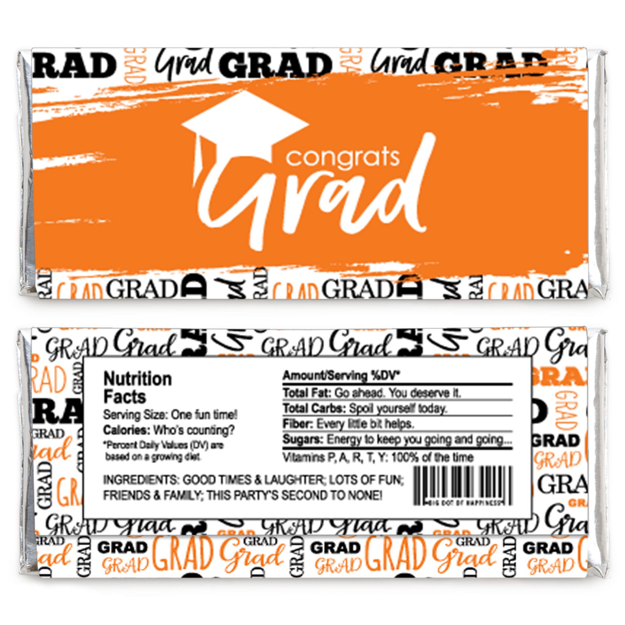 Big Dot Of Happiness Orange Grad - Best Is Yet To Come - Candy Bar Wrapper Orange Graduation Party Favors - Set Of 24