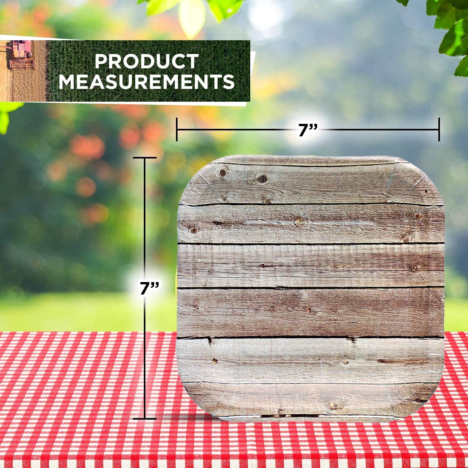 Havercamp Barnwood 7    Plates (24 Pcs.)! 24 Authentic Farm Table Dessert Plates. 7 Inch Square In Rustic Barnwood Graphics. Pai