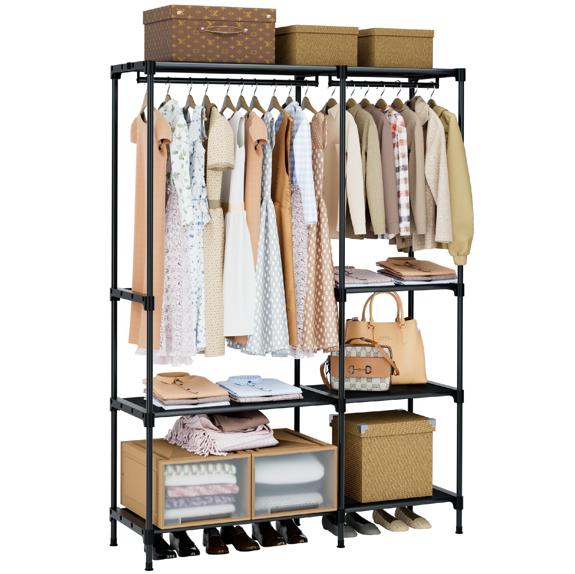 Casamaya Clothes Rack, Portable Closet, 44.9 Inch Large Capacity Wardrobe Closet, Clothes Storage Organizer With Shelves And 2 H