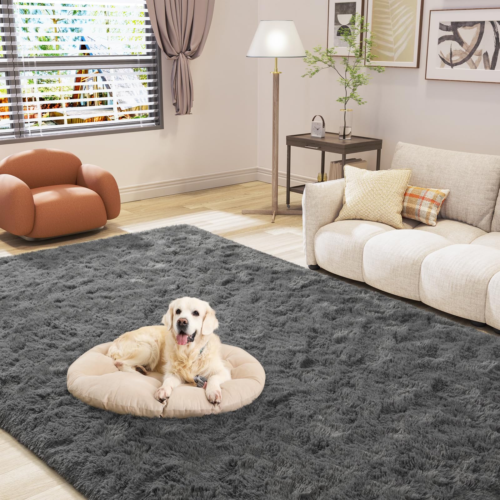 LOCHAS Ultra Soft Indoor Modern Area Rugs 5x8 Fluffy Living Room Carpets for Children Bedroom Home Decor Nursery Rug, Gray
