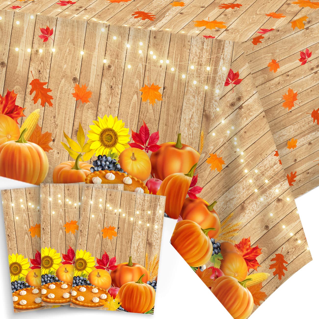 Thanksgiving Decorations Tablecloth Fall Maple Leave and Pumpkin Sunflower Disposable Table Covers Thanksgiving Theme Tablecloth