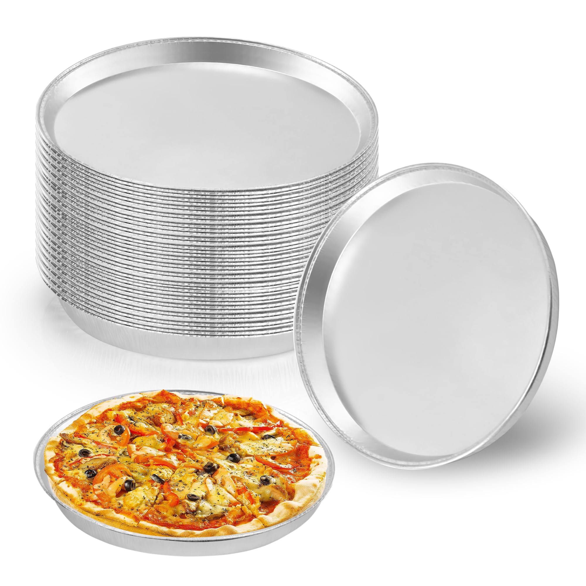 YEUIKERR 40 Pack 13 Inch Round Foil Pizza Pans Disposable Aluminum Foil Pans Pizza Tray for Baking, Roasting, Cookies