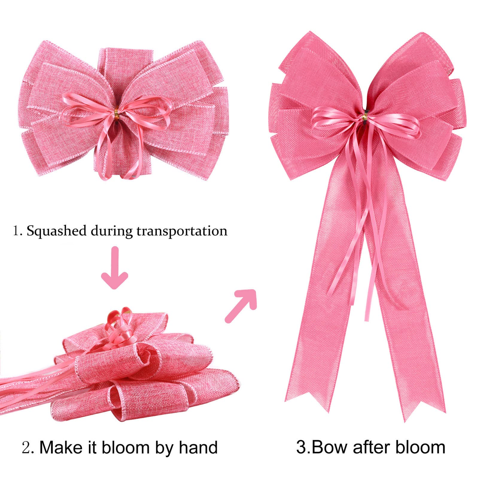 2 Pcs Large Pink Christmas Wreath Bows Decor,Xmas Tree Topper Bow Decorations with Pink Burlap and Glitter String for Christmas